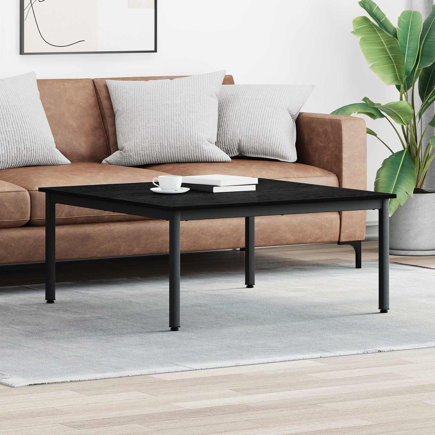 Salontafel Zwart Eiken 100 x 100 x 45 cm Bewerkt hout is nu te koop bij PeponiXL, paradijselijk wonen!