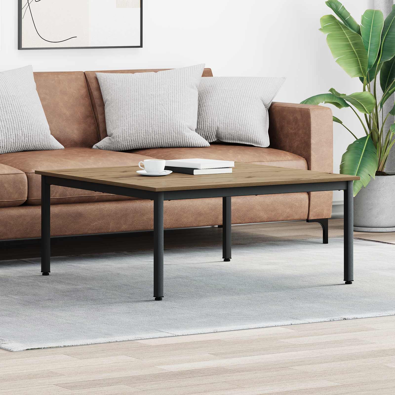 Salontafel Ambachtelijk eiken 100 x 100 x 45 cm Bewerkt hout is nu te koop bij PeponiXL, paradijselijk wonen!