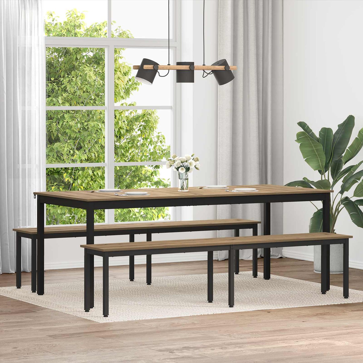 Bank Ambachtelijk eiken 200 x 35 x 45 cm Bewerkt hout is nu te koop bij PeponiXL, paradijselijk wonen!
