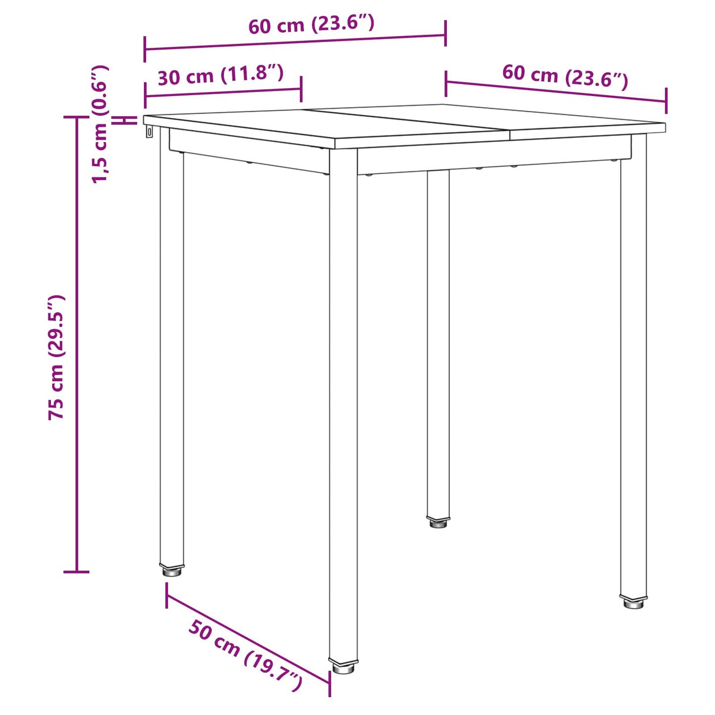 Eettafels 60 x 60 x 75 cm METAAL is nu te koop bij PeponiXL, paradijselijk wonen!