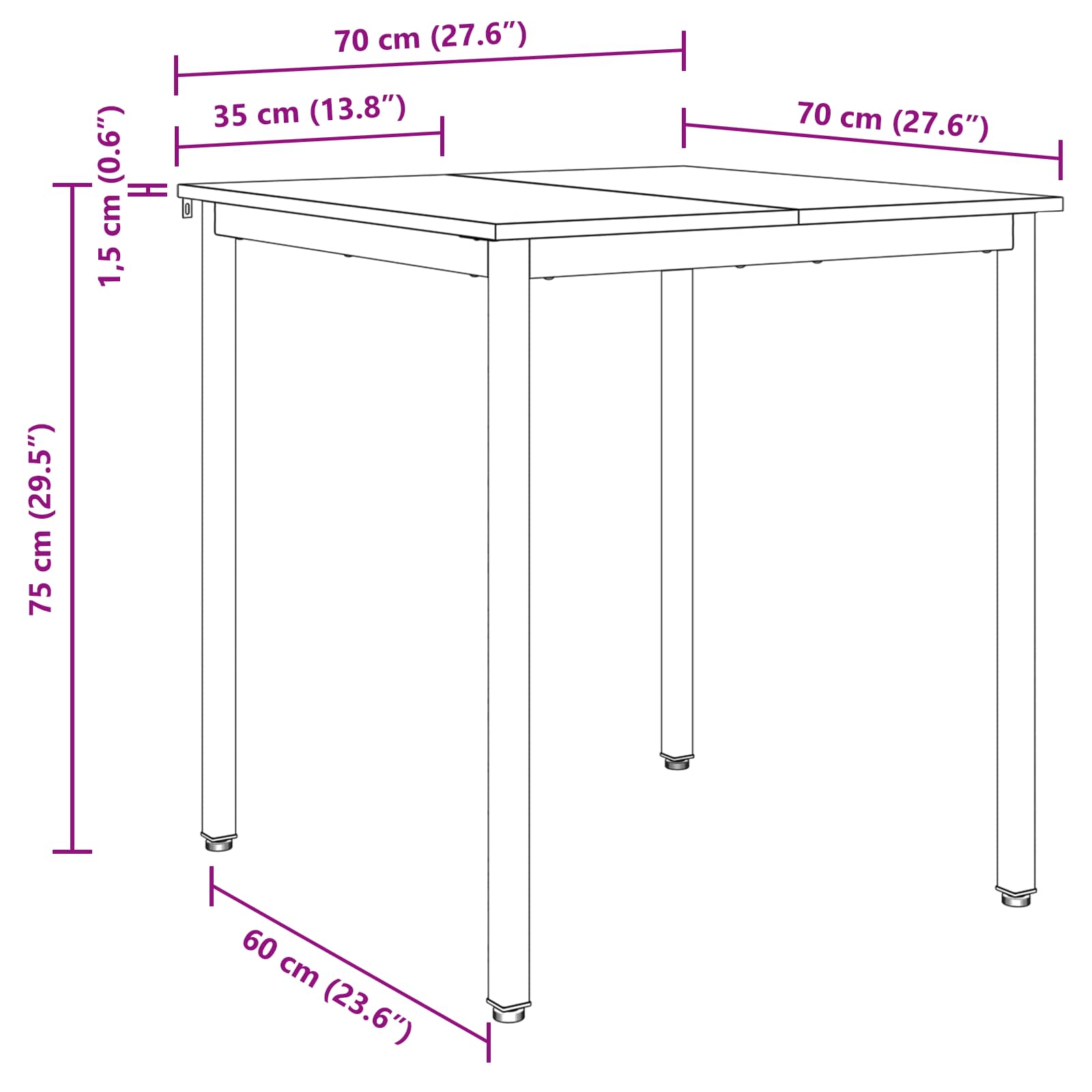 Eettafels 70 x 70 x 75 cm METAAL is nu te koop bij PeponiXL, paradijselijk wonen!
