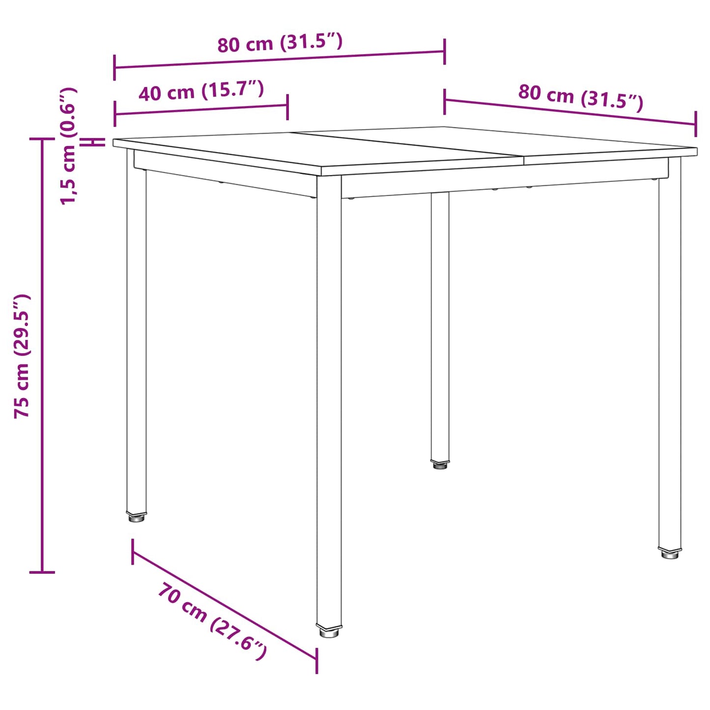 Eettafels 80 x 80 x 75 cm METAAL is nu te koop bij PeponiXL, paradijselijk wonen!