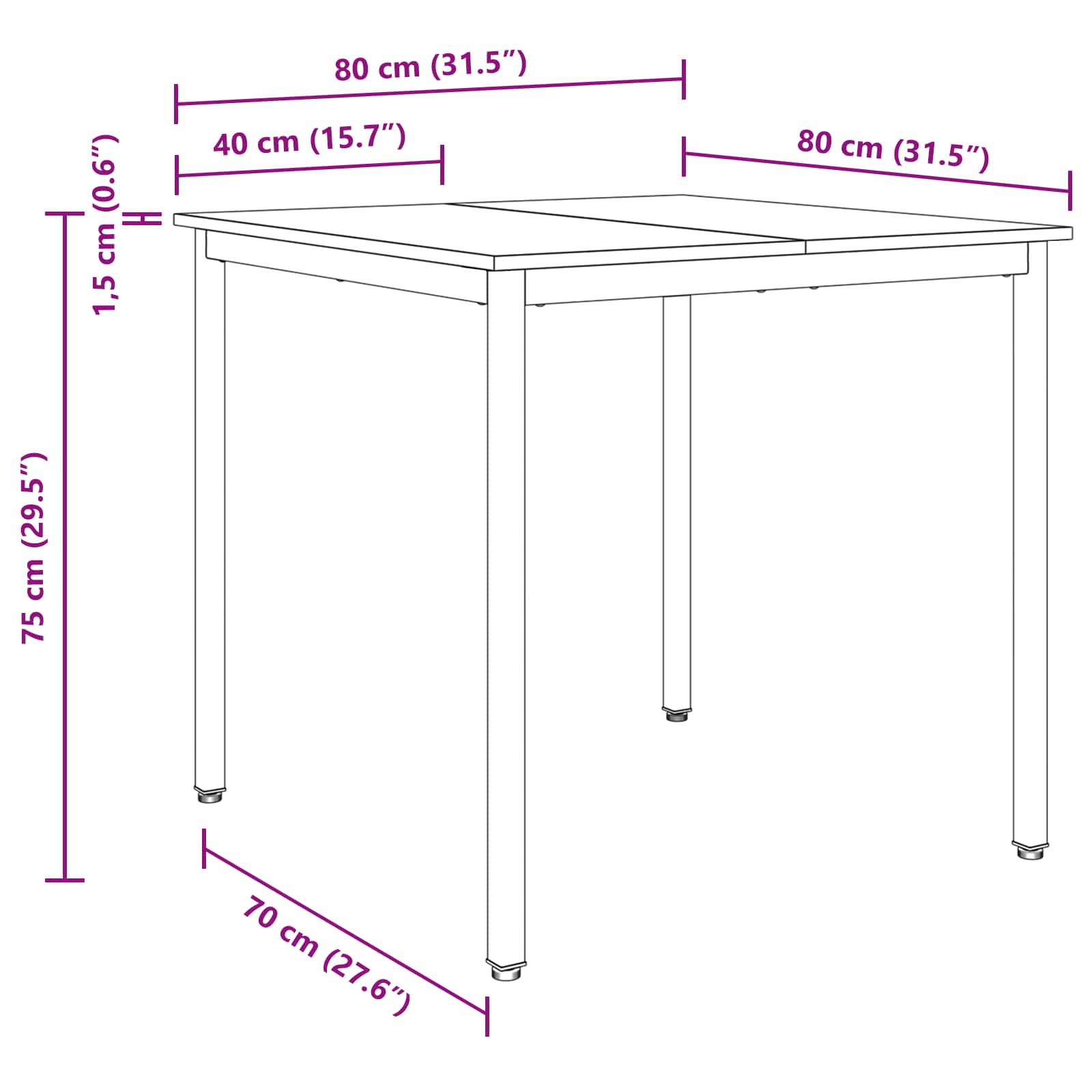 Eettafels 80 x 80 x 75 cm METAAL is nu te koop bij PeponiXL, paradijselijk wonen!