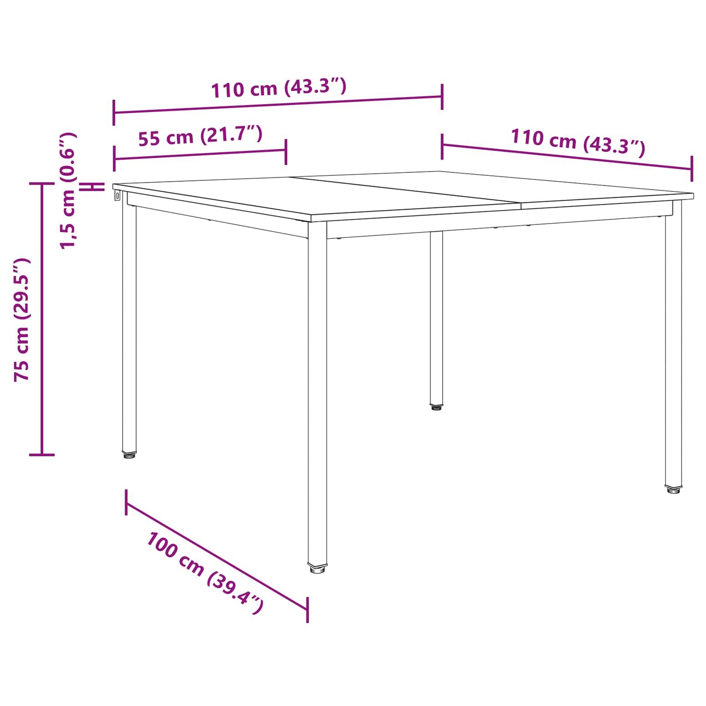 Eettafels 110 x 110 x 75 cm METAAL is nu te koop bij PeponiXL, paradijselijk wonen!