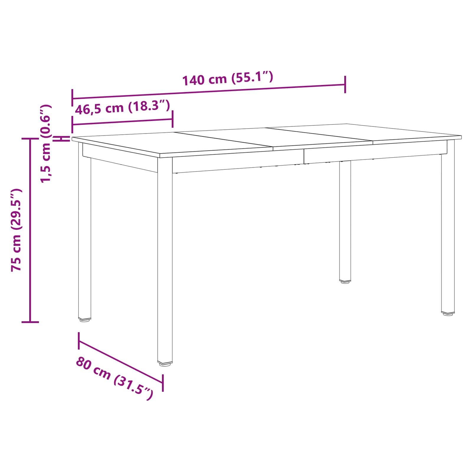Eettafels 140 x 80 x 75 cm METAAL is nu te koop bij PeponiXL, paradijselijk wonen!