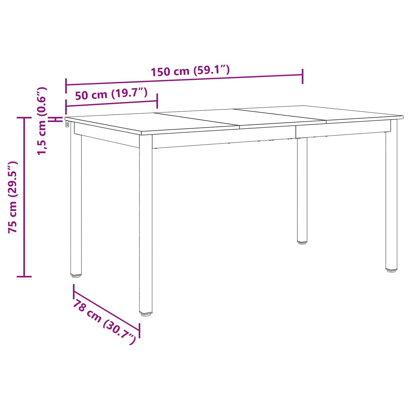 Eettafels 150 x 78 x 75 cm METAAL is nu te koop bij PeponiXL, paradijselijk wonen!