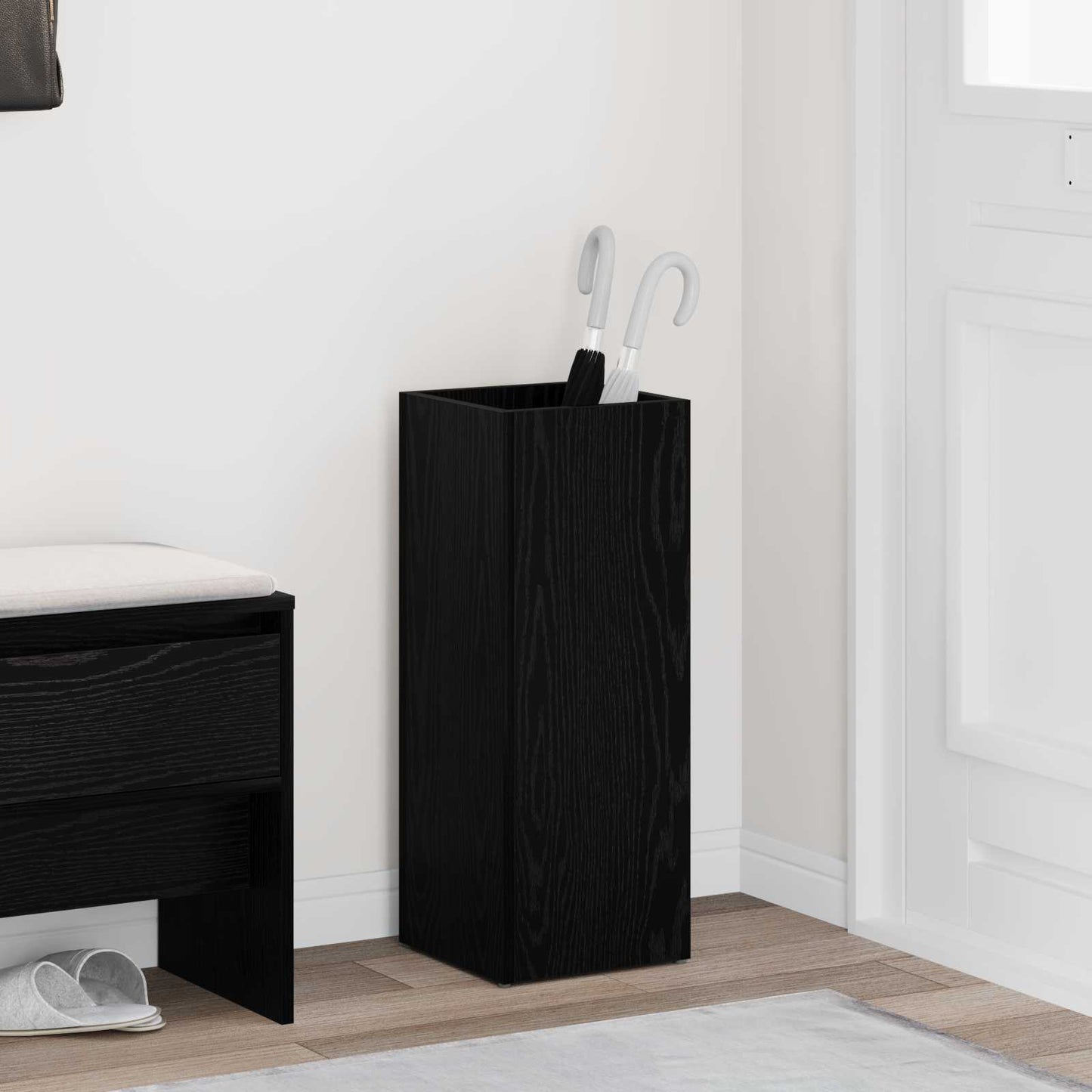 Paraplu Standaard Zwart Eiken 25 x 24,5 x 64 cm Bewerkt hout is nu te koop bij PeponiXL, paradijselijk wonen!