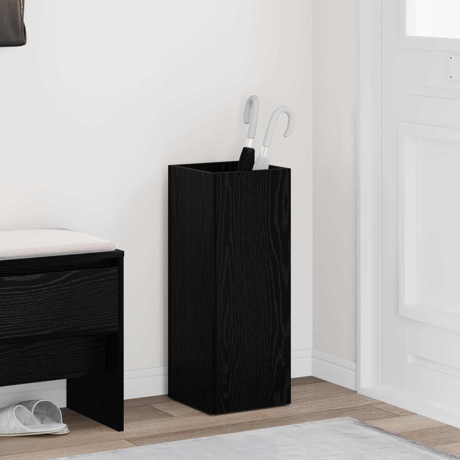 Paraplu Standaard Zwart Eiken 25 x 24,5 x 64 cm Bewerkt hout is nu te koop bij PeponiXL, paradijselijk wonen!