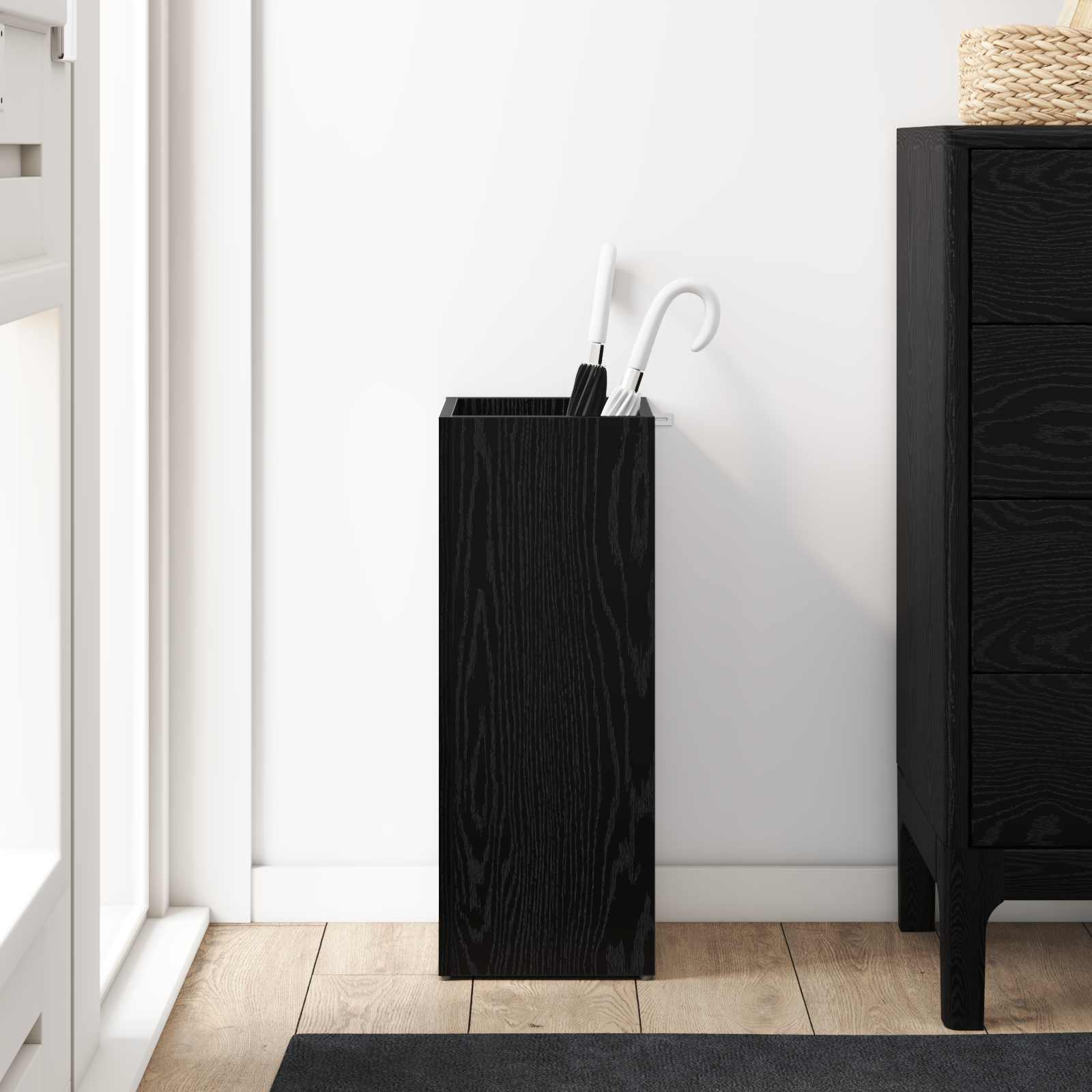 Paraplu Standaard Zwart Eiken 25 x 24,5 x 64 cm Bewerkt hout is nu te koop bij PeponiXL, paradijselijk wonen!