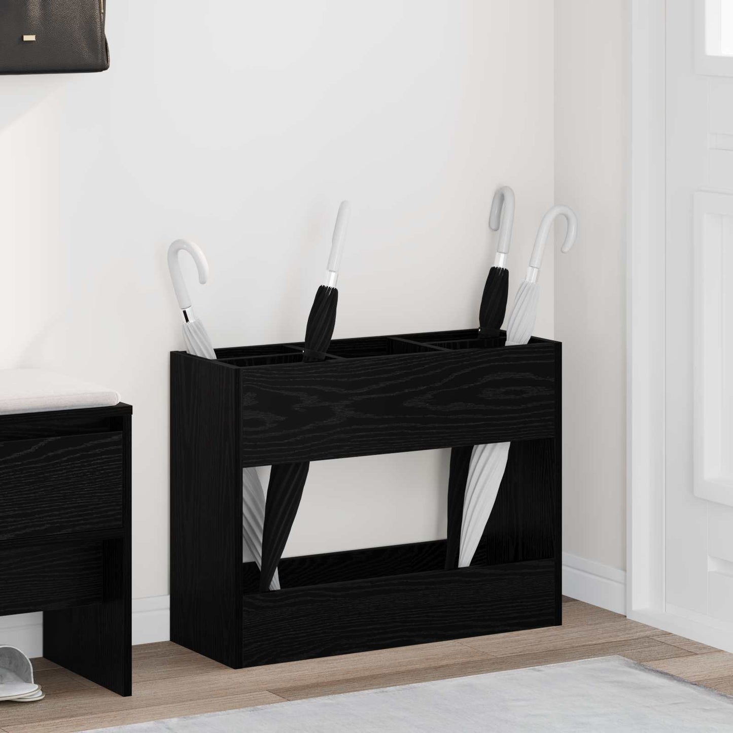 Paraplu Standaard Zwart Eiken 65 x 24 x 50 cm Bewerkt hout is nu te koop bij PeponiXL, paradijselijk wonen!