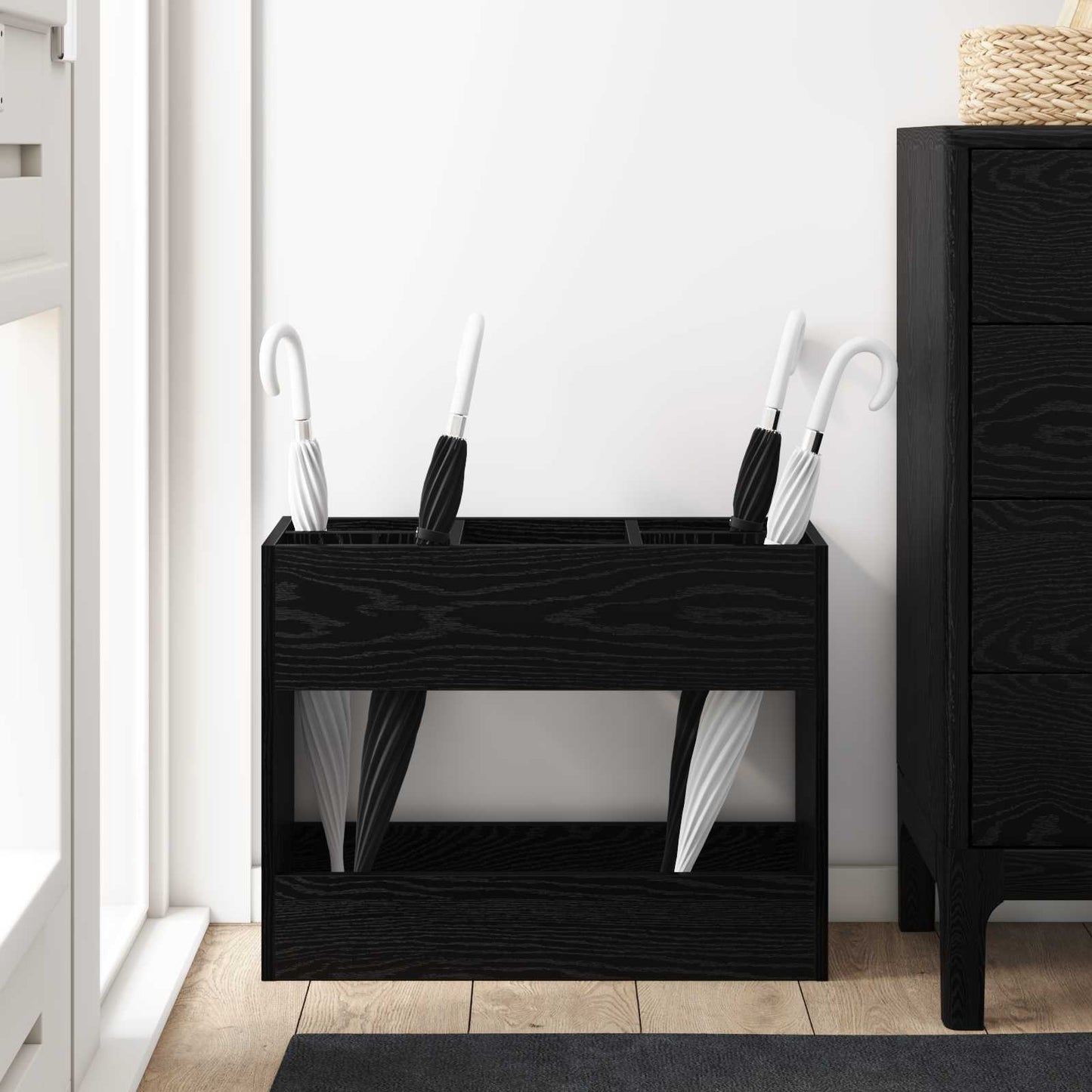 Paraplu Standaard Zwart Eiken 65 x 24 x 50 cm Bewerkt hout is nu te koop bij PeponiXL, paradijselijk wonen!