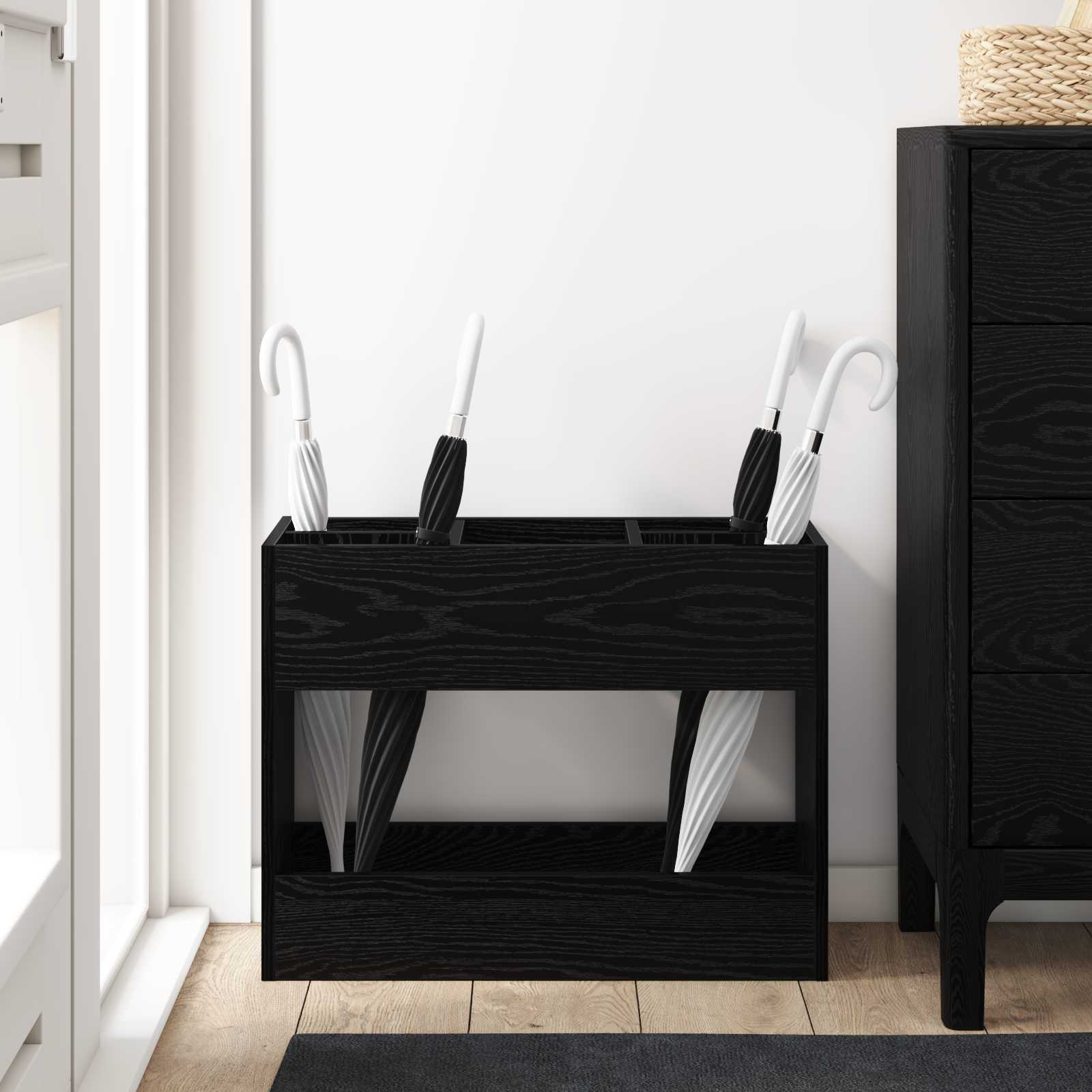 Paraplu Standaard Zwart Eiken 65 x 24 x 50 cm Bewerkt hout is nu te koop bij PeponiXL, paradijselijk wonen!