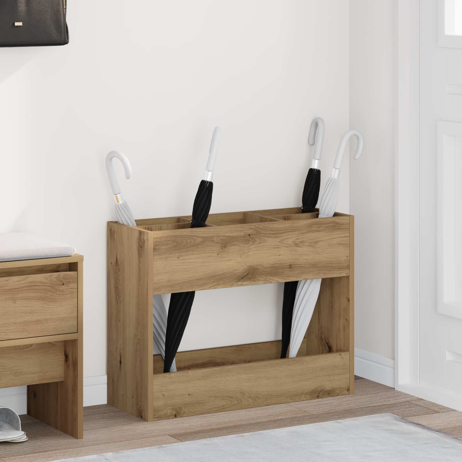 Paraplu Standaard Artisan Eiken 65 x 24 x 50 cm Bewerkt hout is nu te koop bij PeponiXL, paradijselijk wonen!