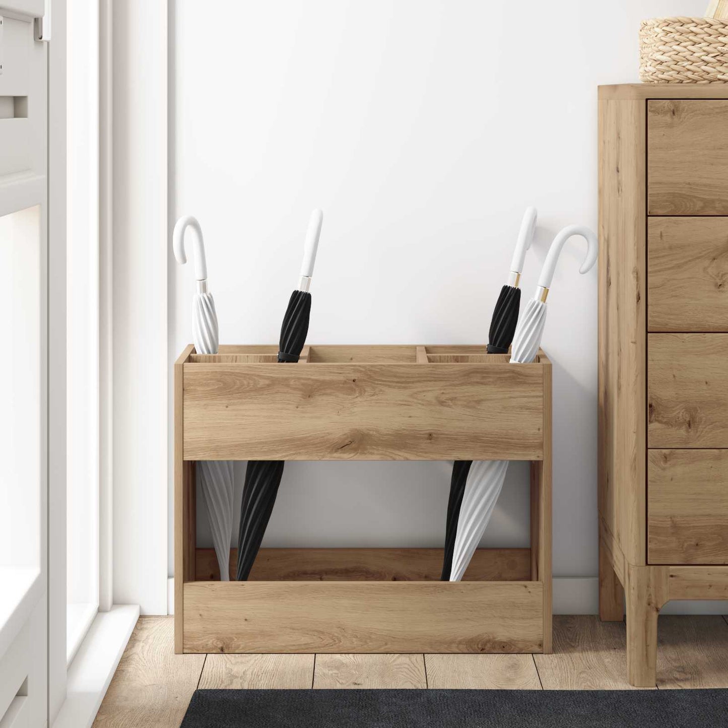 Paraplu Standaard Artisan Eiken 65 x 24 x 50 cm Bewerkt hout is nu te koop bij PeponiXL, paradijselijk wonen!