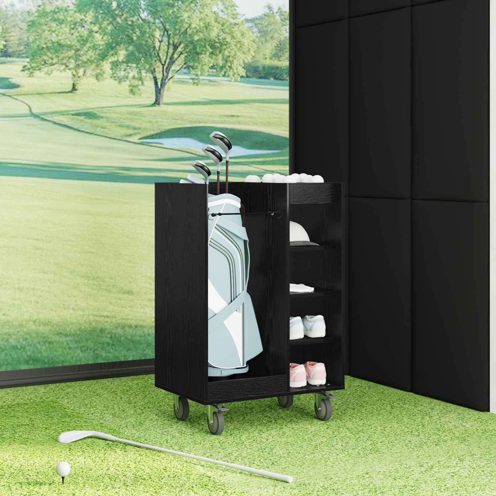 Golfkast met wiel Effen Zwart Eiken 65 x 45 x 98 cm is nu te koop bij PeponiXL, paradijselijk wonen!