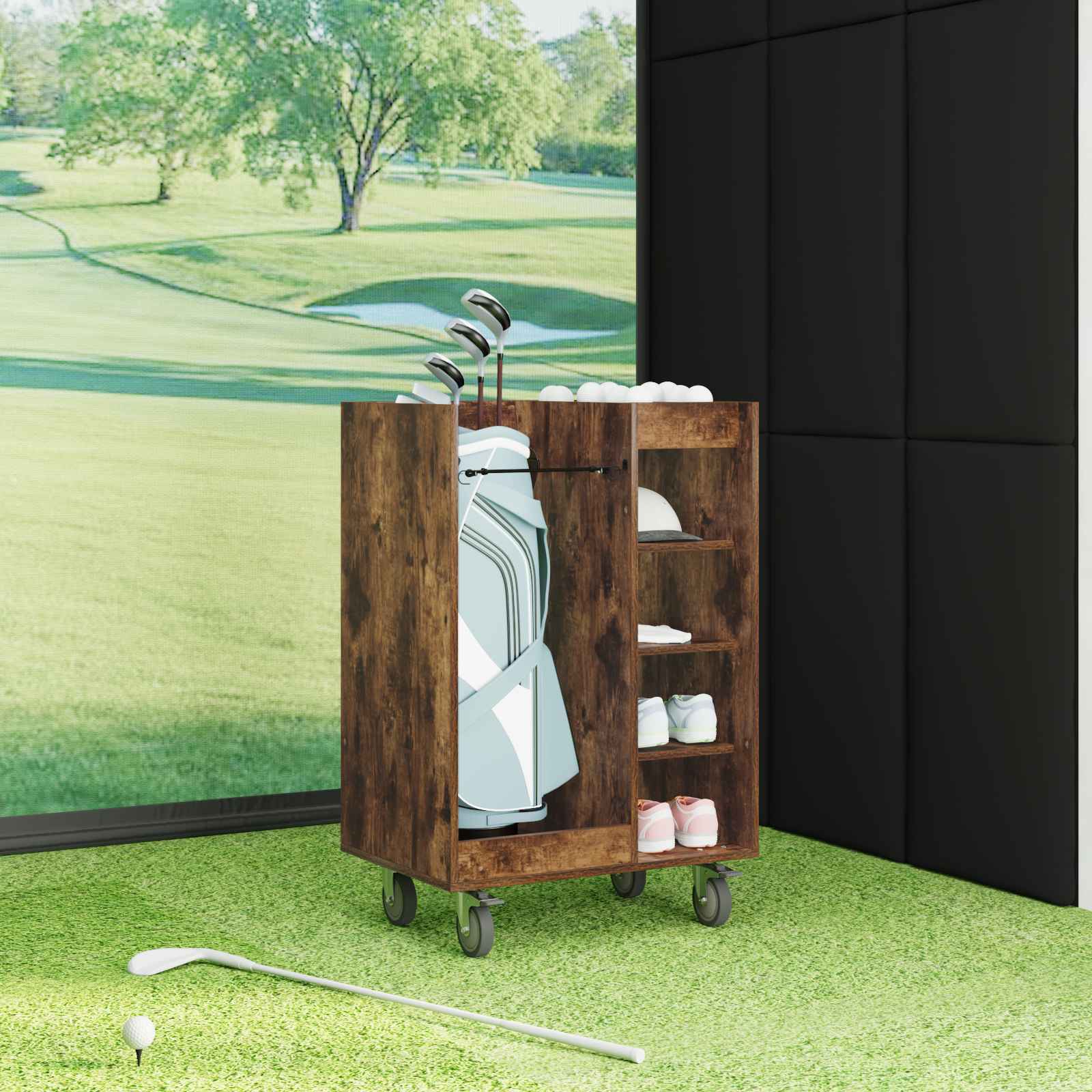 Golfkast met wiel Effen Gerookt eiken 65 x 45 x 98 cm is nu te koop bij PeponiXL, paradijselijk wonen!