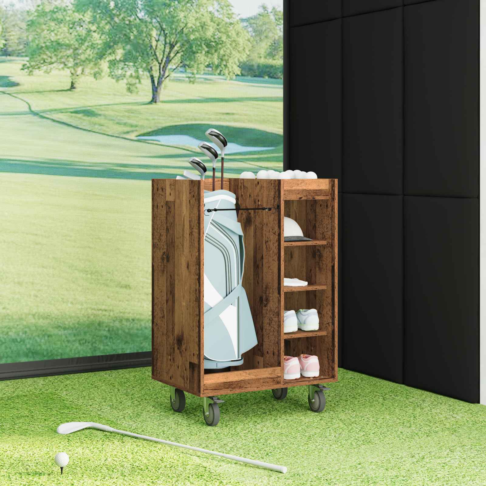 Golfkast met wiel Effen Oudhout 65 x 45 x 98 cm is nu te koop bij PeponiXL, paradijselijk wonen!