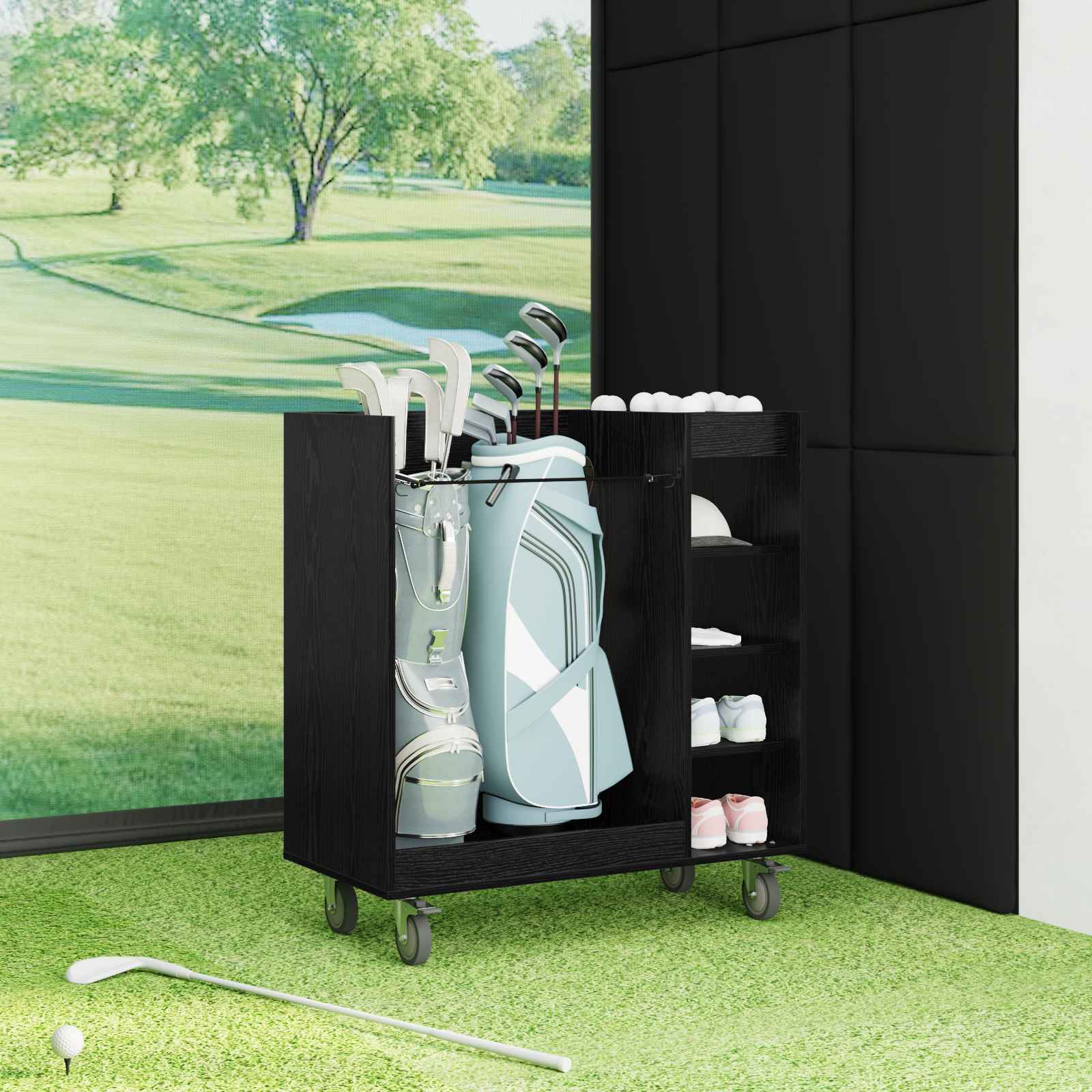 Golfkast met wiel Effen Zwart Eiken 90 x 45 x 98 cm is nu te koop bij PeponiXL, paradijselijk wonen!