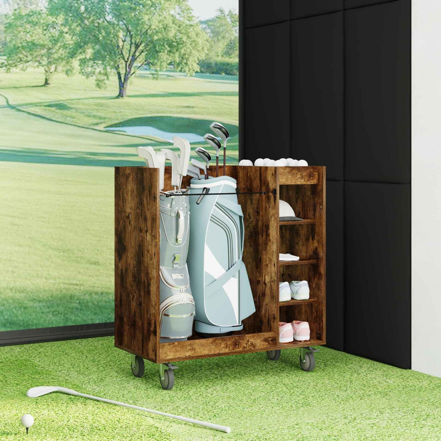 Golfkast met wiel Effen Gerookt eiken 90 x 45 x 98 cm is nu te koop bij PeponiXL, paradijselijk wonen!