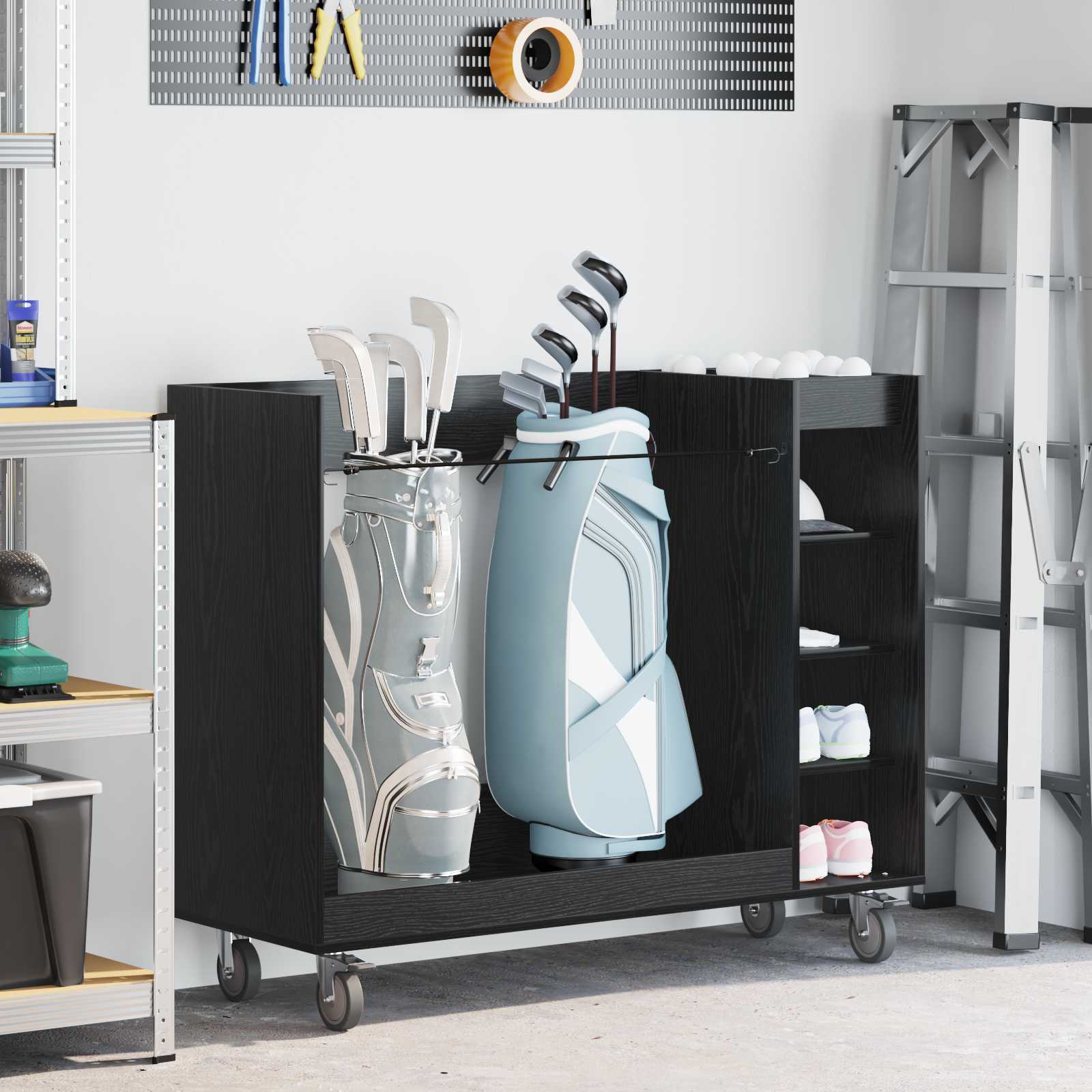 Golfkast met wiel Effen Zwart Eiken 120 x 45 x 98 cm is nu te koop bij PeponiXL, paradijselijk wonen!