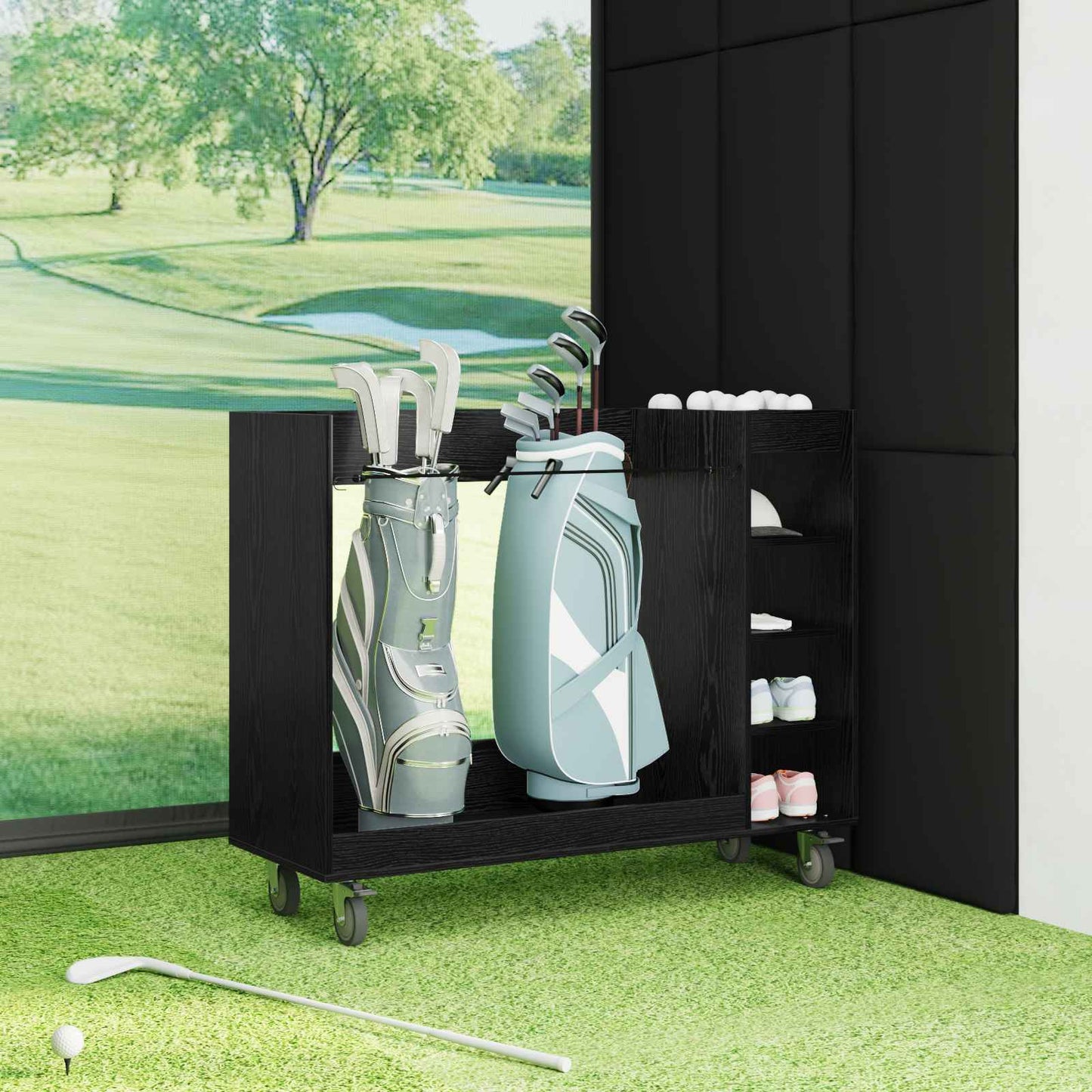 Golfkast met wiel Effen Zwart Eiken 120 x 45 x 98 cm is nu te koop bij PeponiXL, paradijselijk wonen!