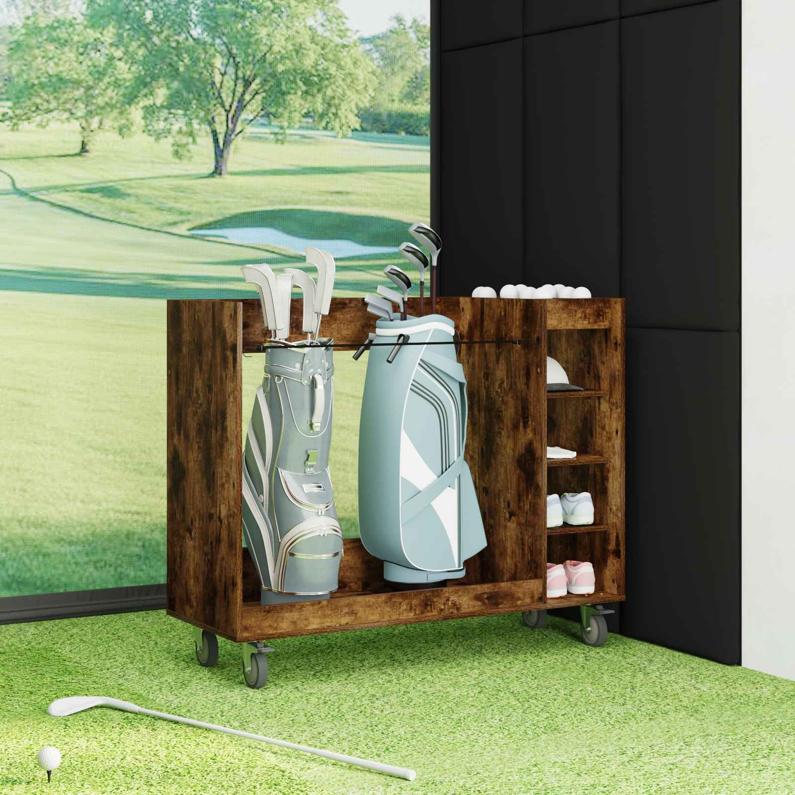 Golfkast met wiel Effen Gerookt eiken 120 x 45 x 98 cm is nu te koop bij PeponiXL, paradijselijk wonen!
