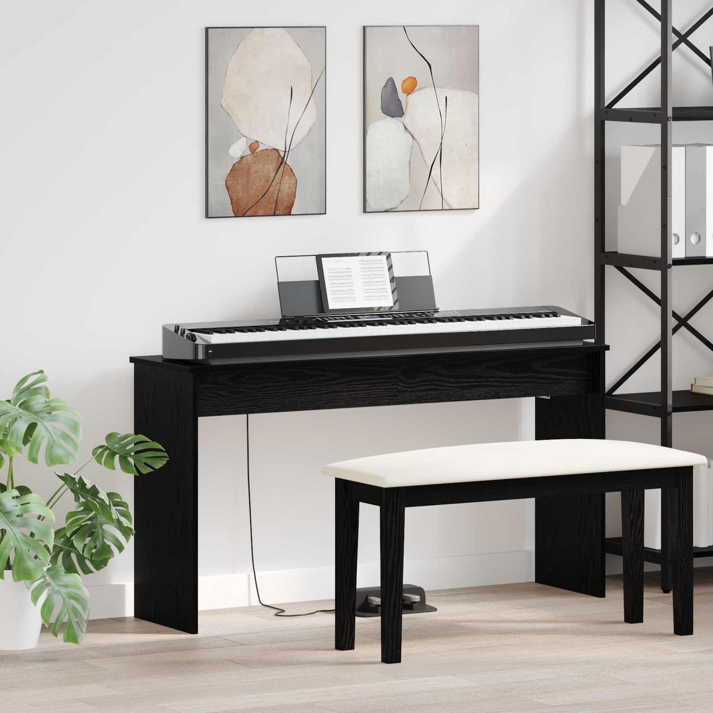 Keyboardstand Zwart Eiken 120 x 32 x 64 cm Bewerkt hout is nu te koop bij PeponiXL, paradijselijk wonen!