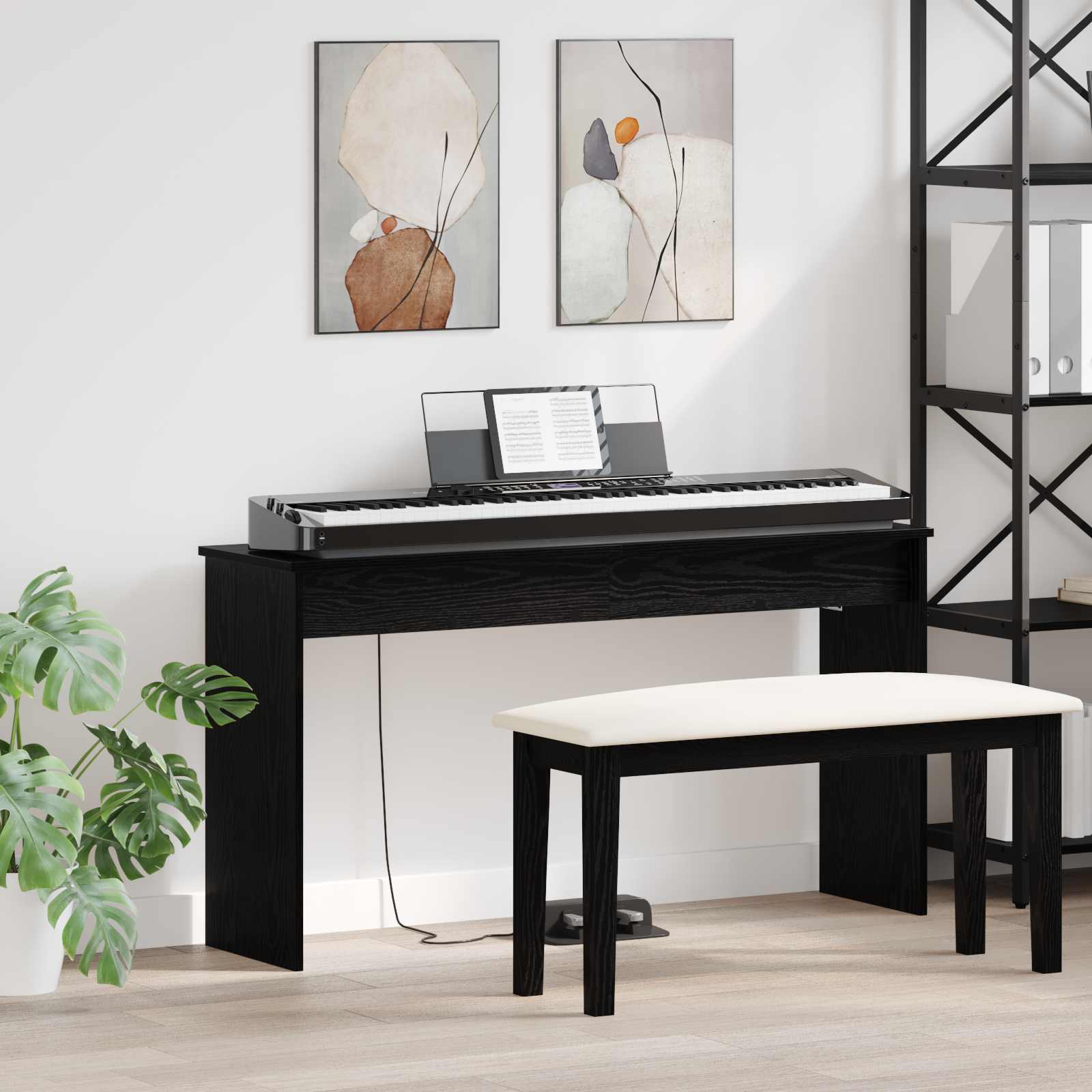 Keyboardstand Zwart Eiken 120 x 32 x 64 cm Bewerkt hout is nu te koop bij PeponiXL, paradijselijk wonen!