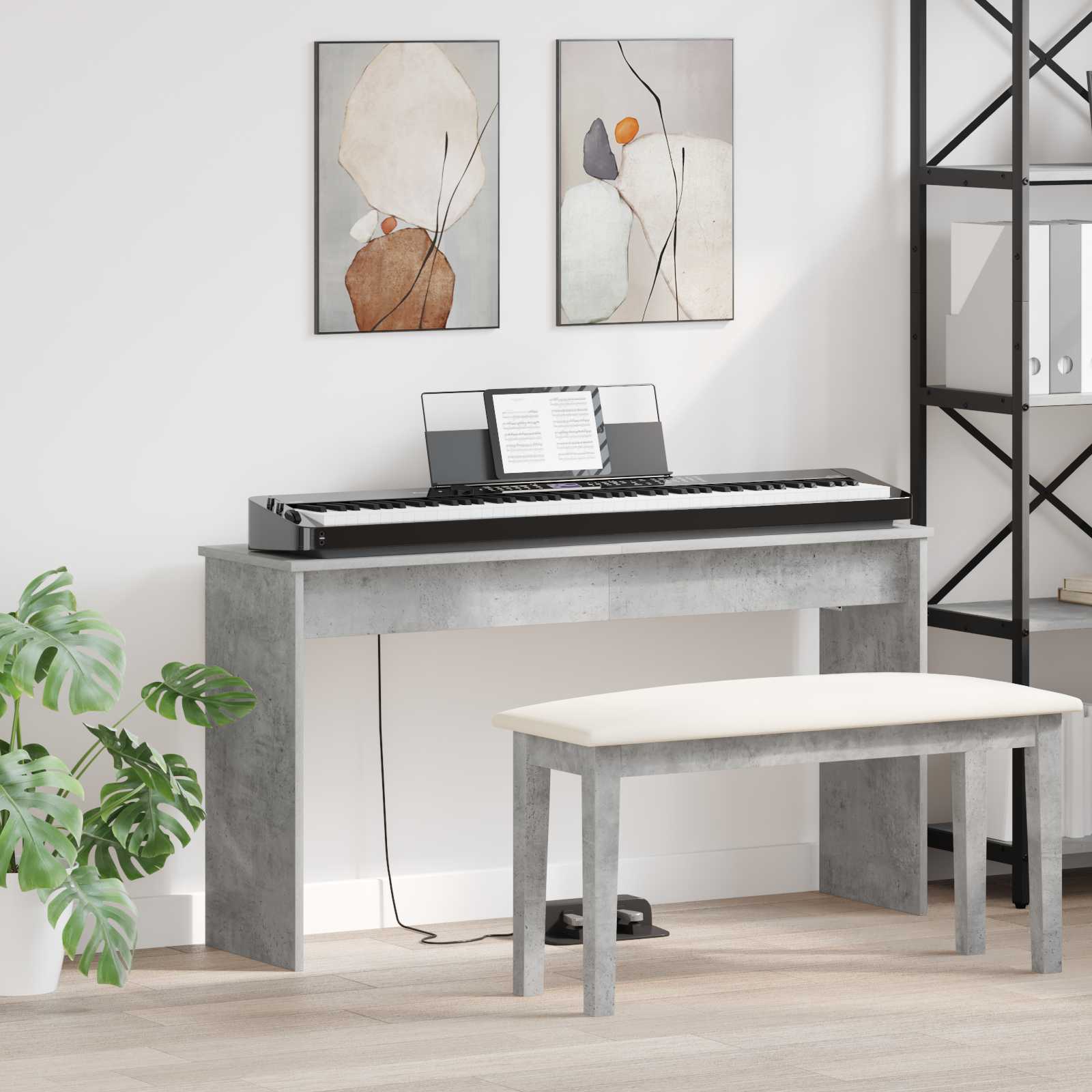 Keyboardstand Beton Grijs 120 x 32 x 64 cm Bewerkt hout is nu te koop bij PeponiXL, paradijselijk wonen!