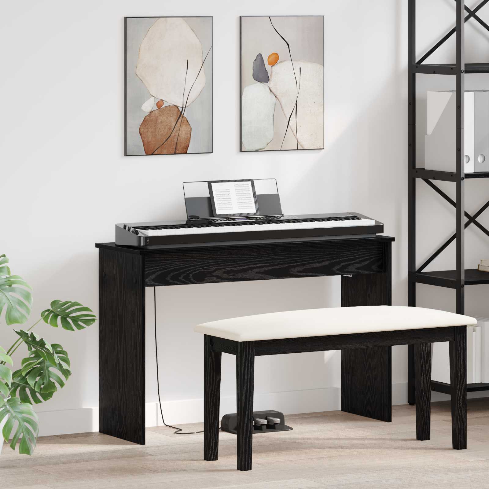 Keyboardstand Zwart Eiken 100 x 32 x 64 cm Bewerkt hout is nu te koop bij PeponiXL, paradijselijk wonen!