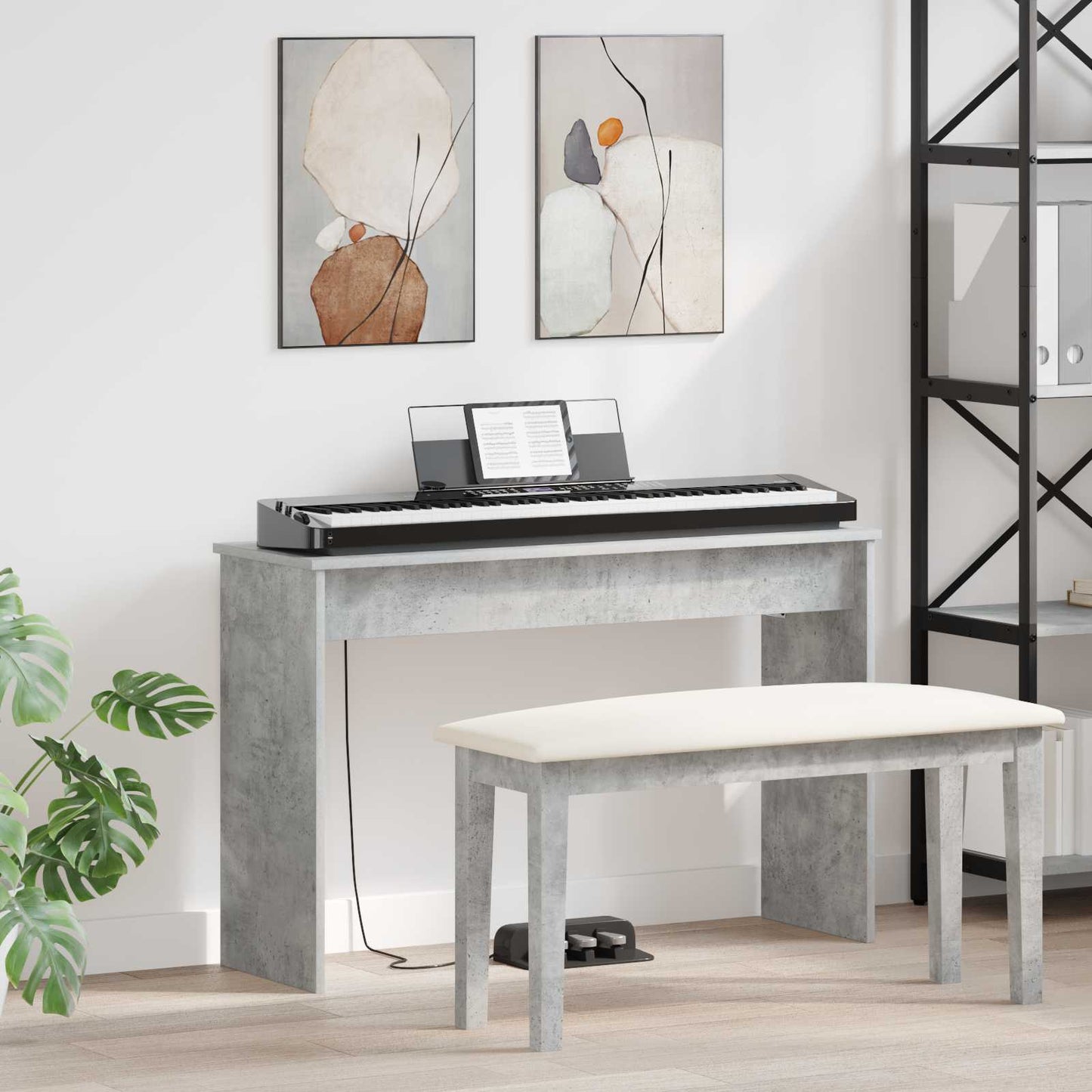Keyboardstand Beton Grijs 100 x 32 x 64 cm Bewerkt hout is nu te koop bij PeponiXL, paradijselijk wonen!