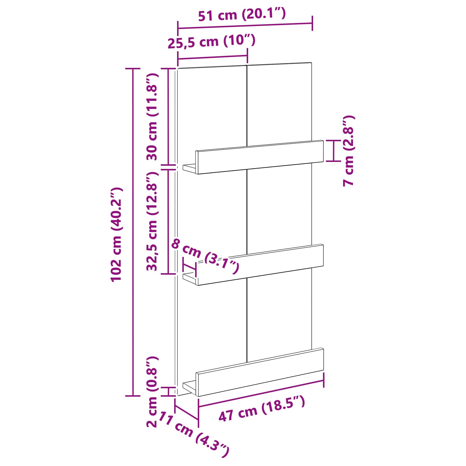 Tijdschrift Rek met plank Wit 51 x 11 x 102 cm Bewerkt hout is nu te koop bij PeponiXL, paradijselijk wonen!