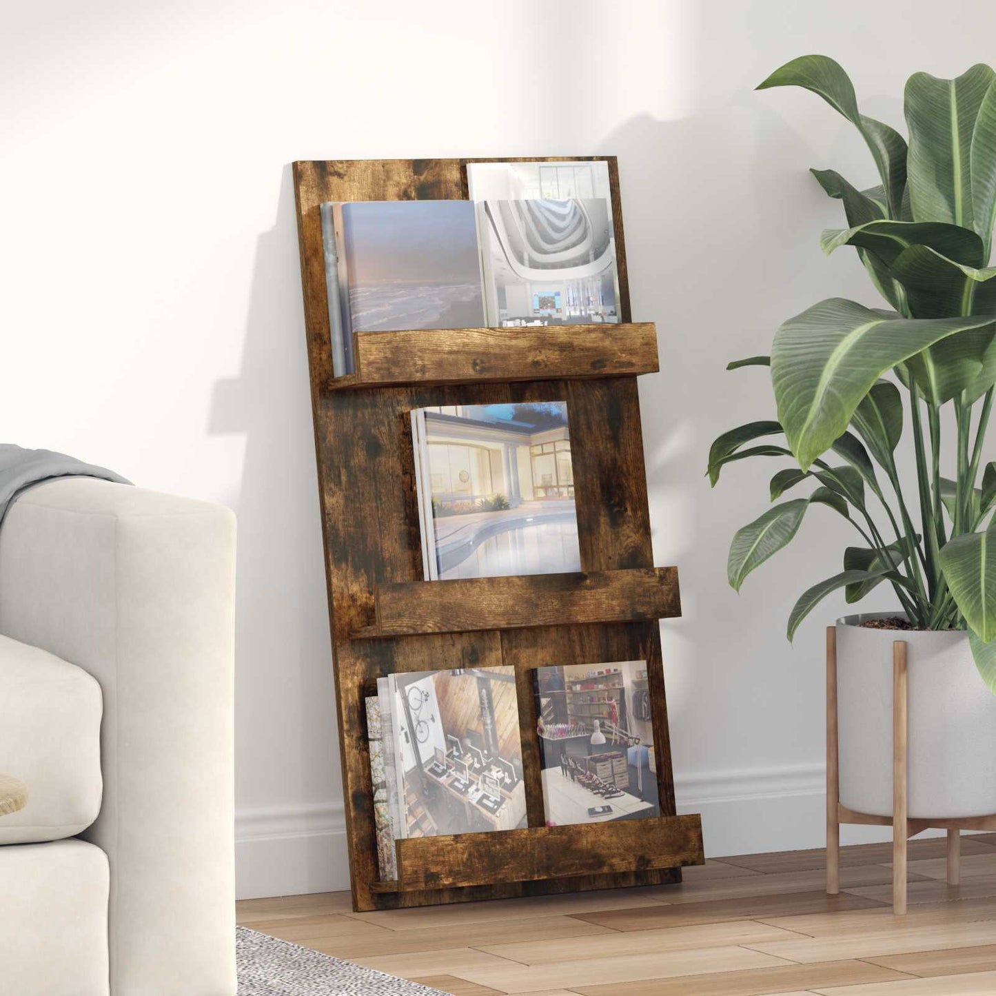 Tijdschrift Rek Gerookt eiken 51 x 11 x 102 cm Bewerkt hout is nu te koop bij PeponiXL, paradijselijk wonen!