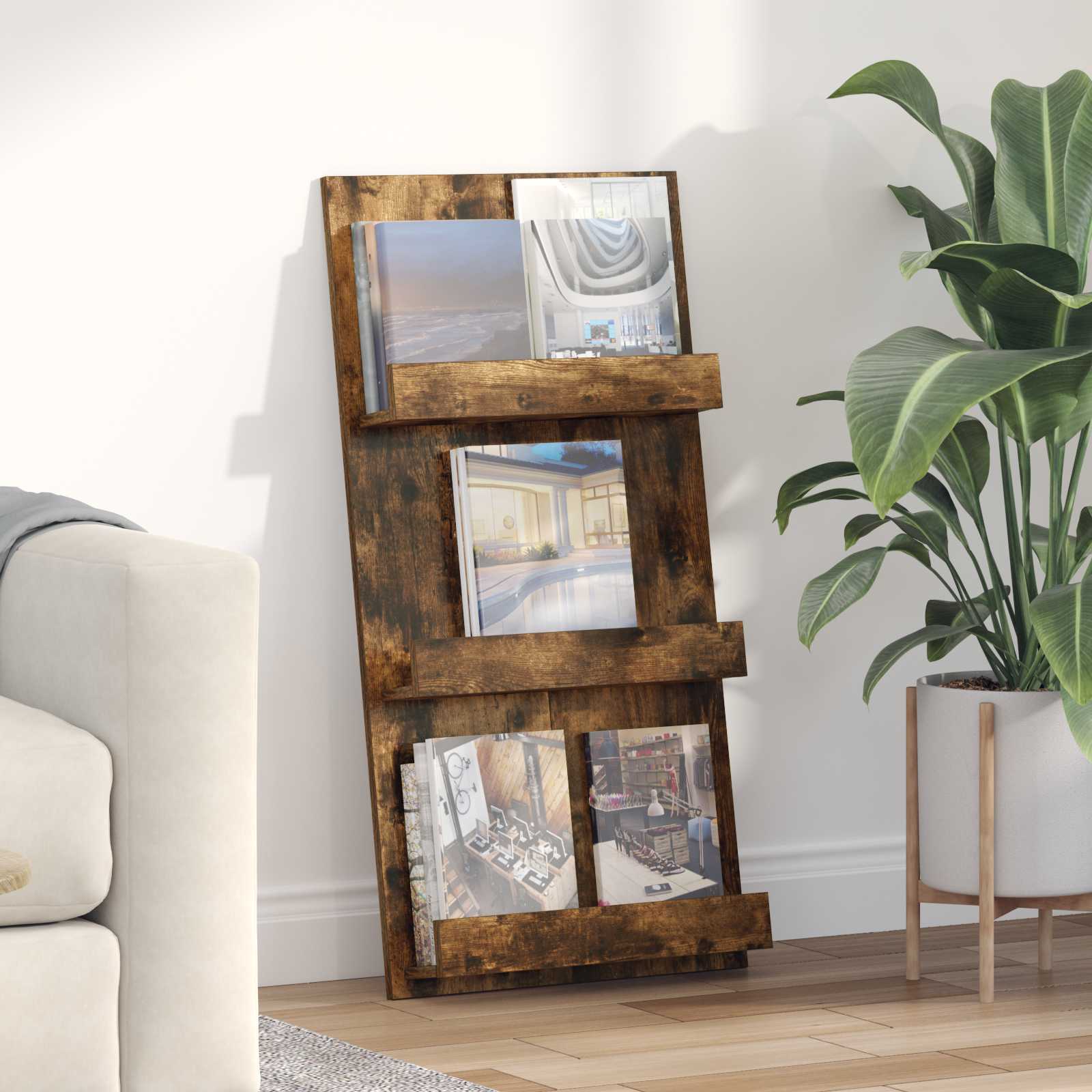 Tijdschrift Rek Gerookt eiken 51 x 11 x 102 cm Bewerkt hout is nu te koop bij PeponiXL, paradijselijk wonen!