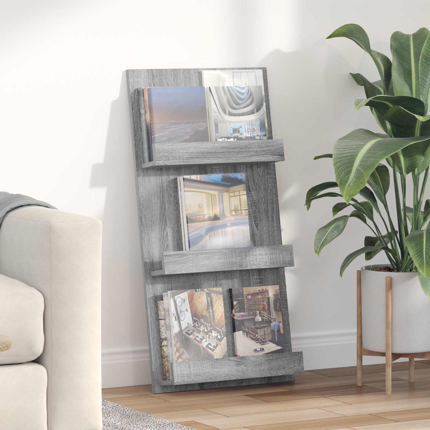 Tijdschrift Rek Grijs Sonoma 51 x 11 x 102 cm Bewerkt hout is nu te koop bij PeponiXL, paradijselijk wonen!
