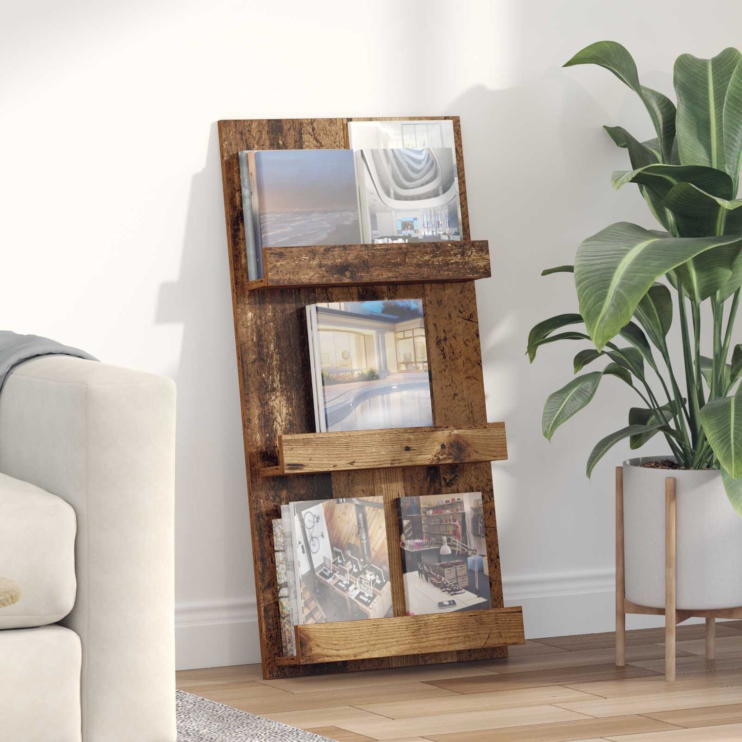 Tijdschrift Rek met plank Oudhout 51 x 11 x 102 cm Bewerkt hout is nu te koop bij PeponiXL, paradijselijk wonen!