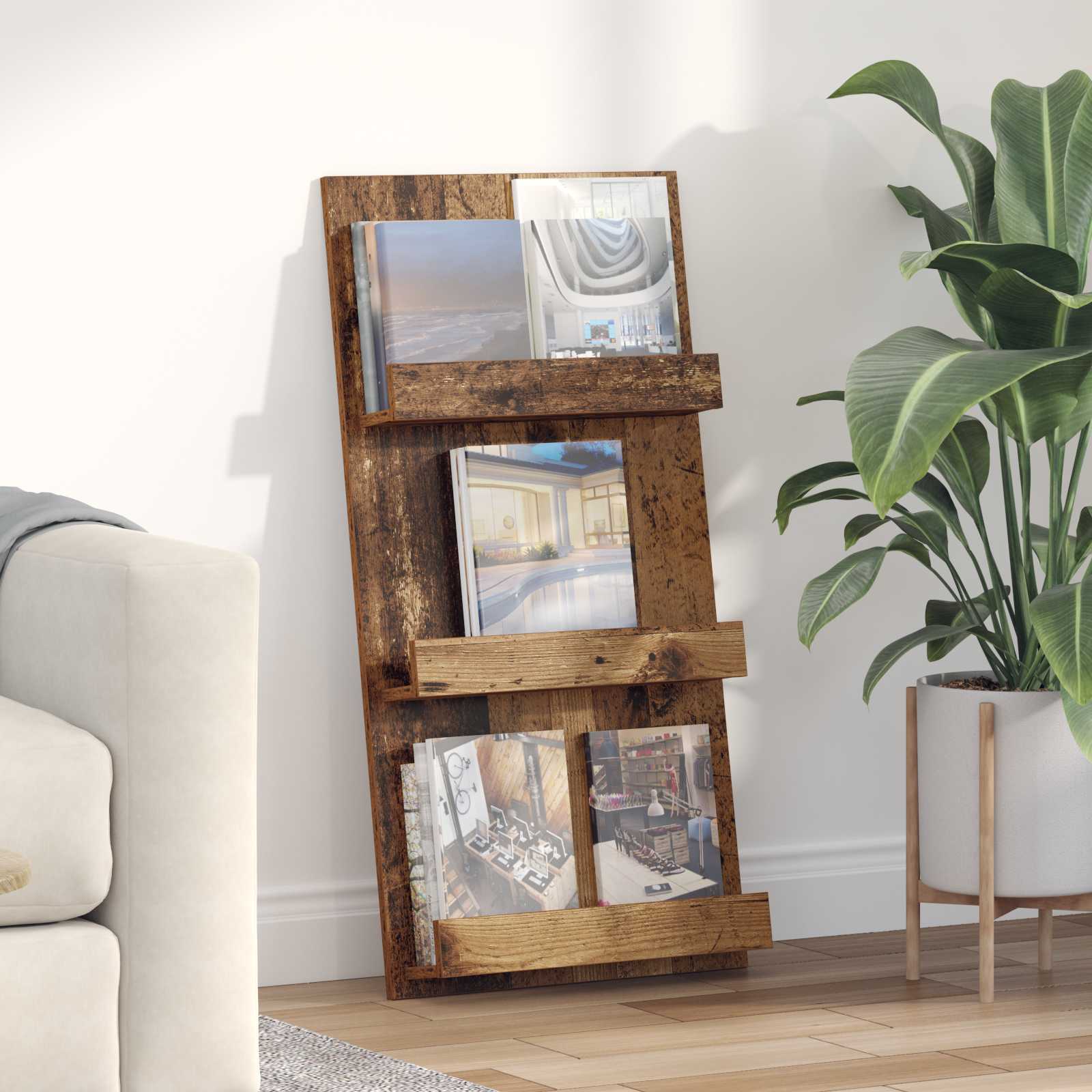 Tijdschrift Rek met plank Oudhout 51 x 11 x 102 cm Bewerkt hout is nu te koop bij PeponiXL, paradijselijk wonen!