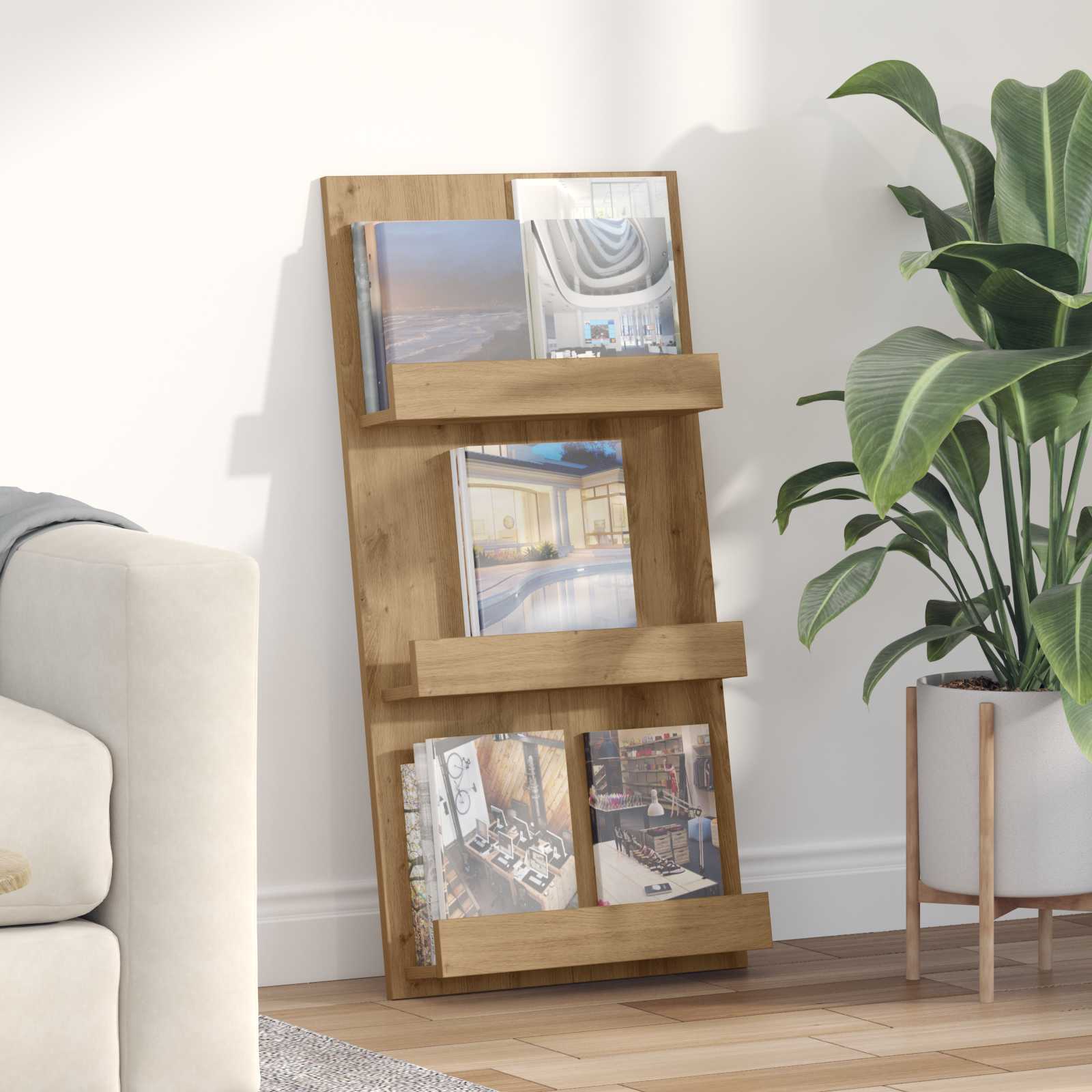 Tijdschrift Rek Artisan Eiken 51 x 11 x 102 cm Bewerkt hout is nu te koop bij PeponiXL, paradijselijk wonen!