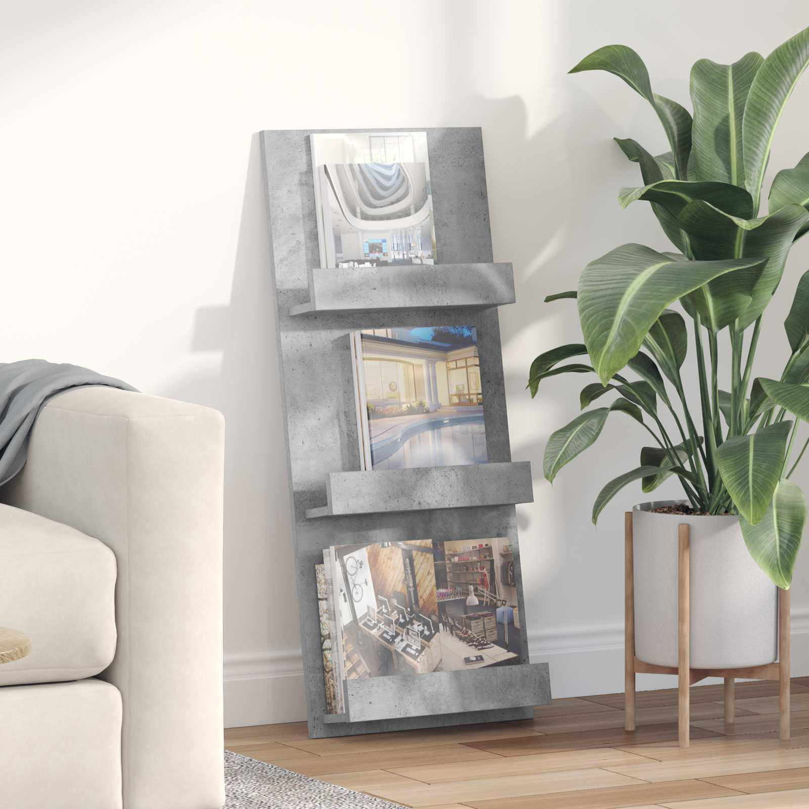 Tijdschrift Rek Beton Grijs 43 x 11 x 102 cm Bewerkt hout is nu te koop bij PeponiXL, paradijselijk wonen!