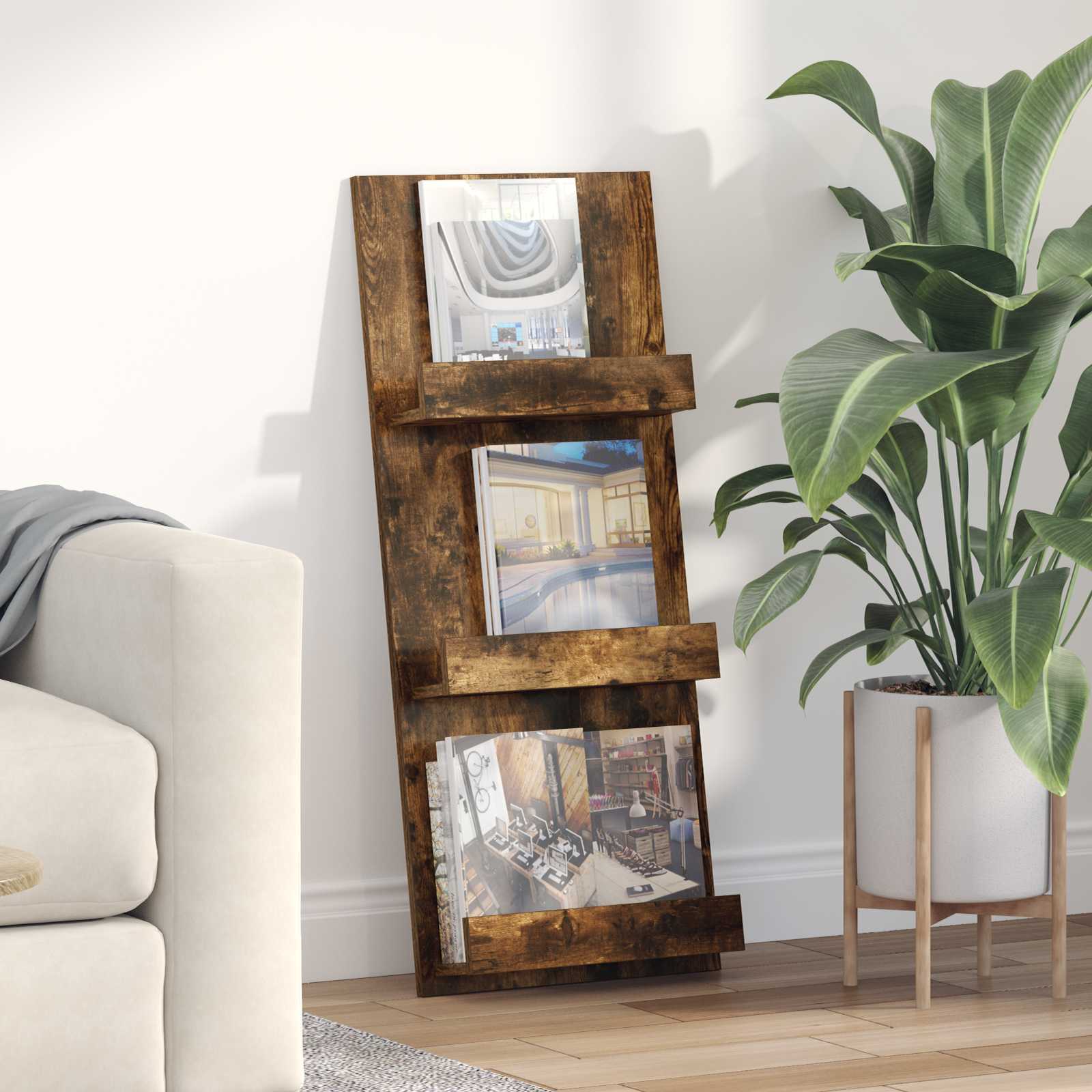 Tijdschrift Rek Gerookt eiken 43 x 11 x 102 cm Bewerkt hout is nu te koop bij PeponiXL, paradijselijk wonen!