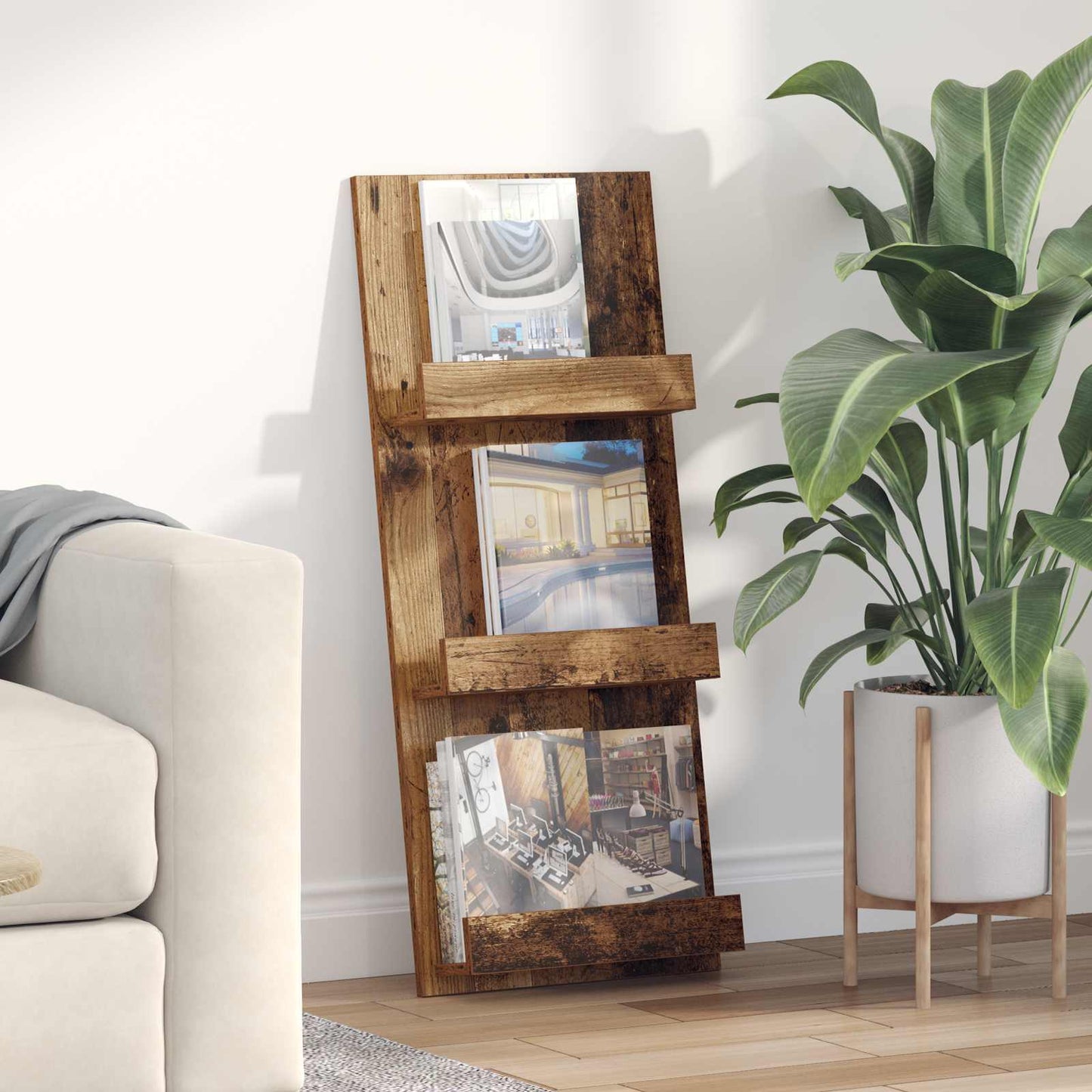 Tijdschrift Rek met plank Oudhout 43 x 11 x 102 cm Bewerkt hout is nu te koop bij PeponiXL, paradijselijk wonen!