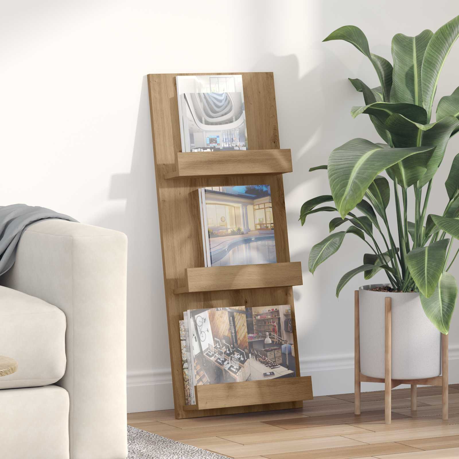 Tijdschrift Rek Artisan Eiken 43 x 11 x 102 cm Bewerkt hout is nu te koop bij PeponiXL, paradijselijk wonen!