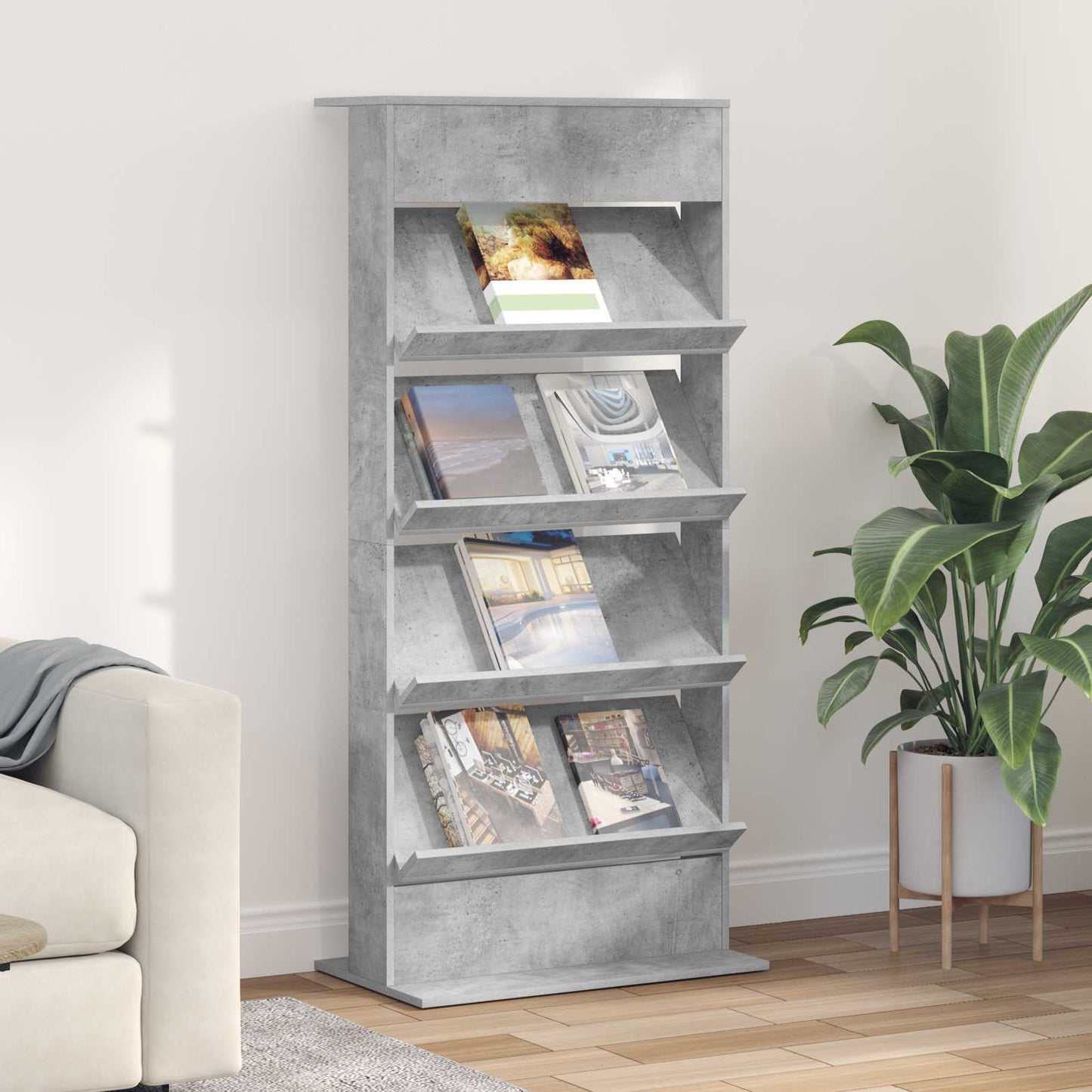 Tijdschrift Rek Beton Grijs 70 x 41 x 156 cm Bewerkt hout is nu te koop bij PeponiXL, paradijselijk wonen!