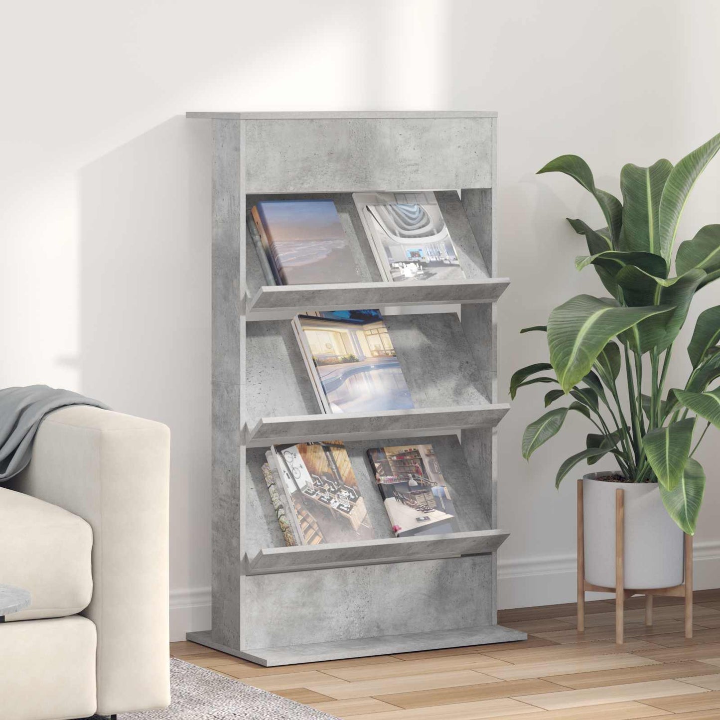 Tijdschrift Rek Beton Grijs 70 x 41 x 126 cm Bewerkt hout is nu te koop bij PeponiXL, paradijselijk wonen!