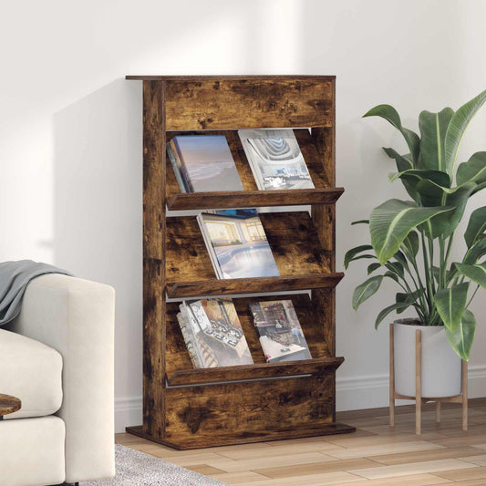 Tijdschrift Rek Gerookt eiken 70 x 41 x 126 cm Bewerkt hout is nu te koop bij PeponiXL, paradijselijk wonen!