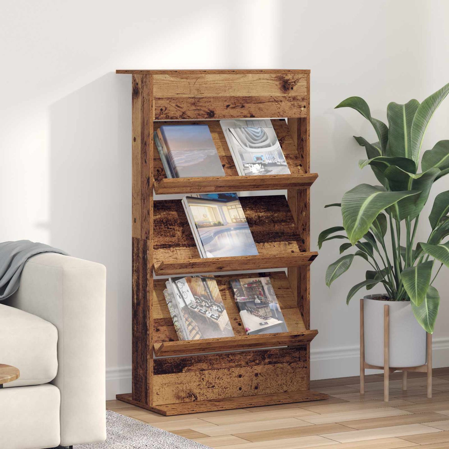 Tijdschrift Rek met plank Oudhout 70 x 41 x 126 cm Bewerkt hout is nu te koop bij PeponiXL, paradijselijk wonen!