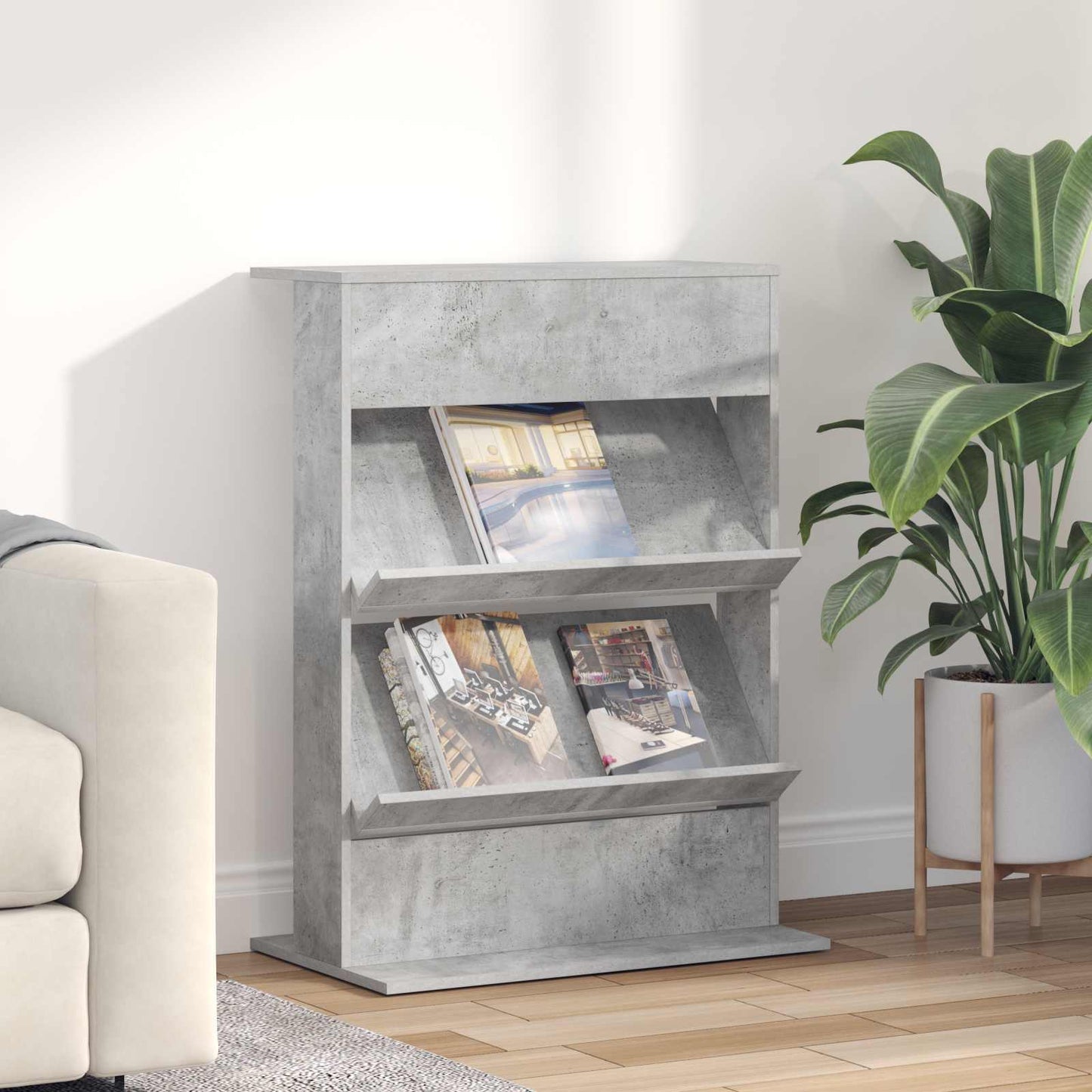 Tijdschrift Rek Beton Grijs 70 x 41 x 96 cm Bewerkt hout is nu te koop bij PeponiXL, paradijselijk wonen!
