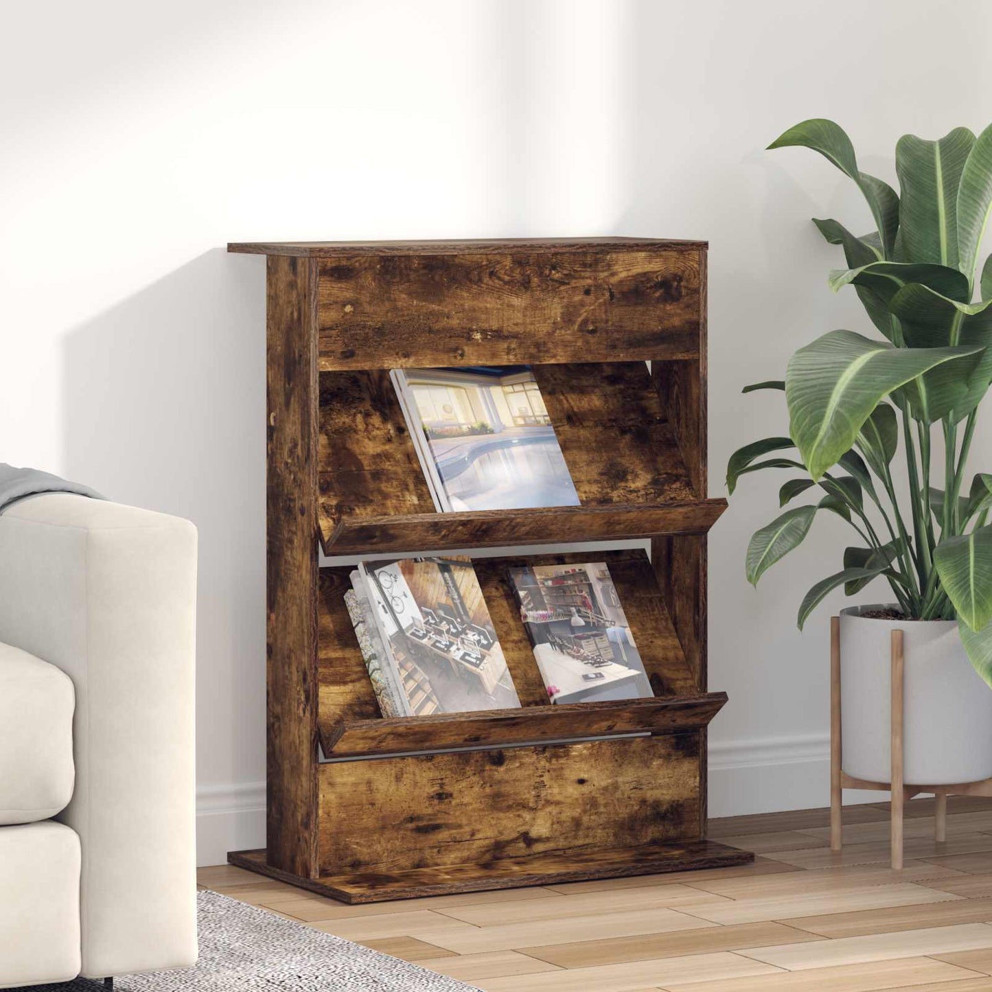 Tijdschrift Rek Gerookt eiken 70 x 41 x 96 cm Bewerkt hout is nu te koop bij PeponiXL, paradijselijk wonen!