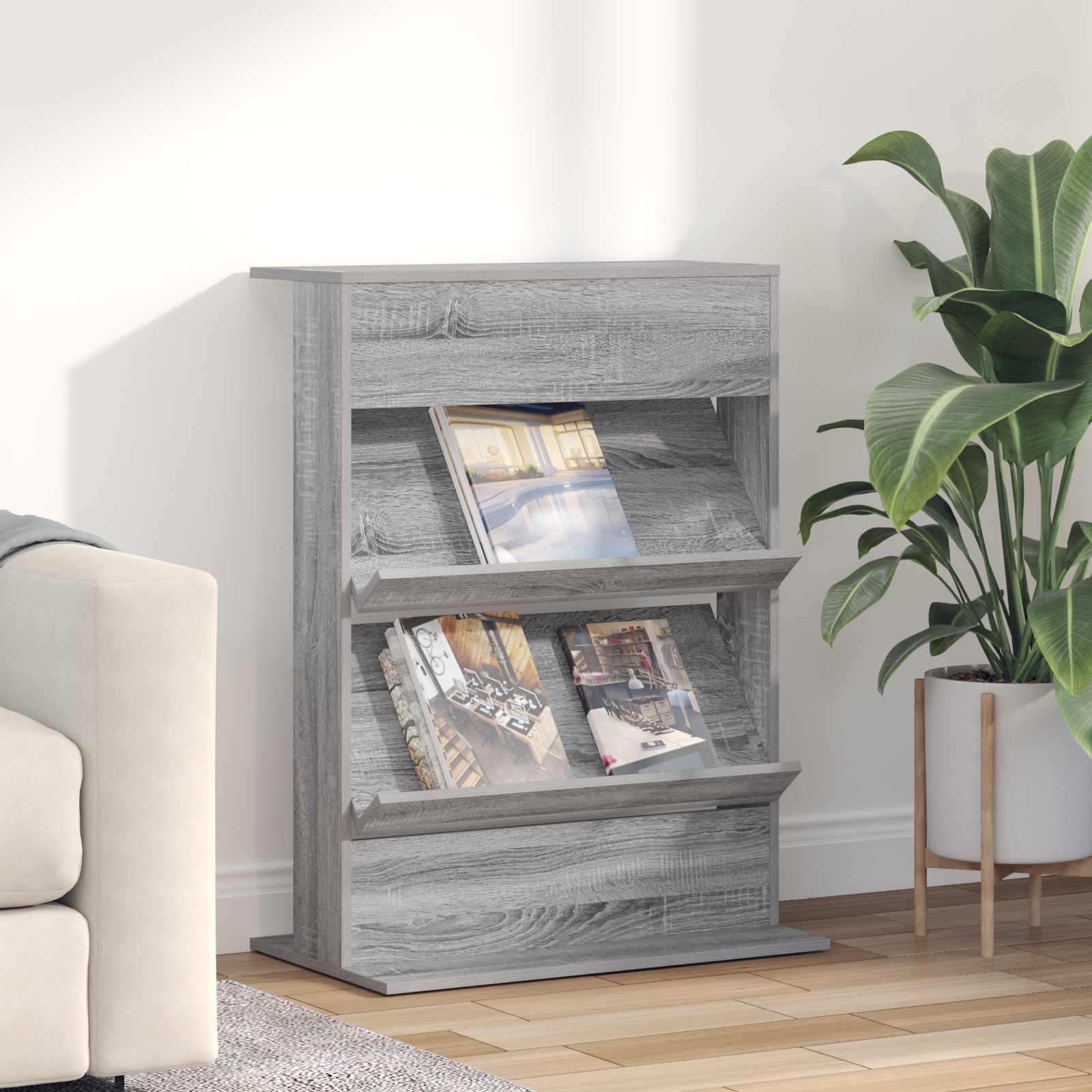Tijdschrift Rek Grijs Sonoma 70 x 41 x 96 cm Bewerkt hout is nu te koop bij PeponiXL, paradijselijk wonen!