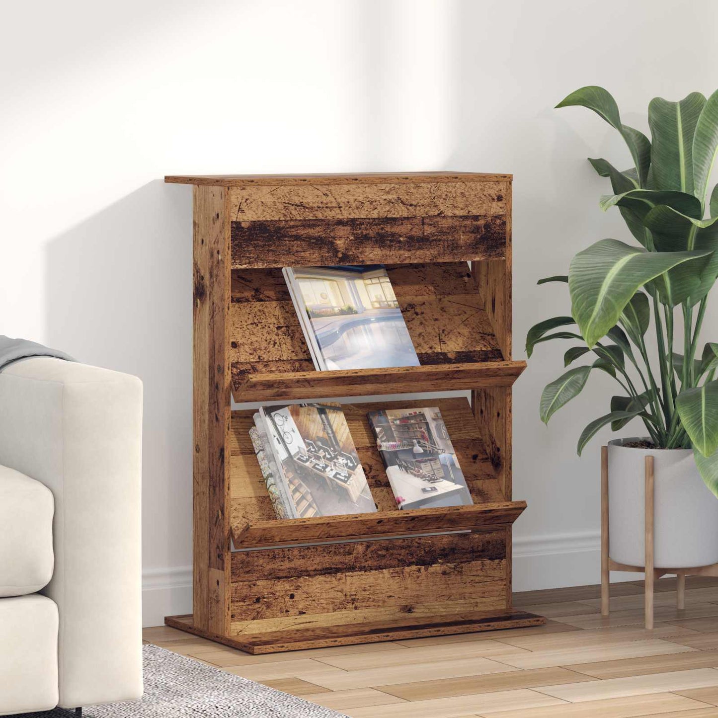 Tijdschrift Rek met plank Oudhout 70 x 41 x 96 cm Bewerkt hout is nu te koop bij PeponiXL, paradijselijk wonen!